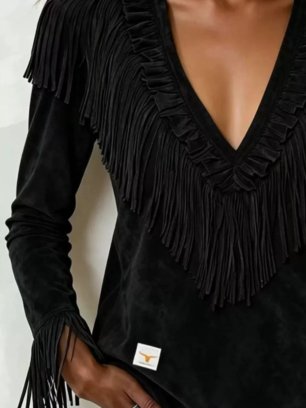 Fringed V-Neck Blouse, image 15