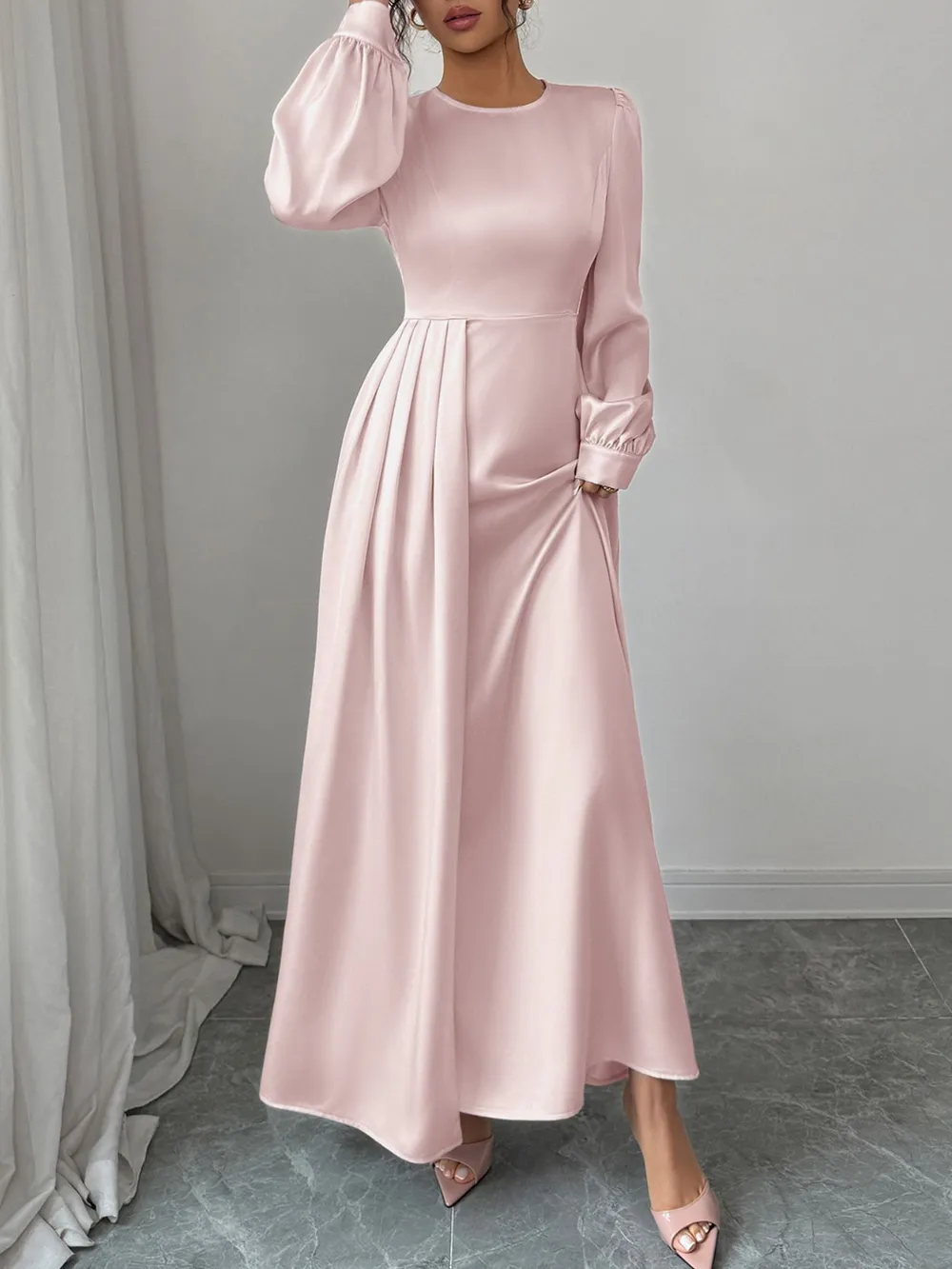Satin Long Sleeve Maxi Dress, image 2