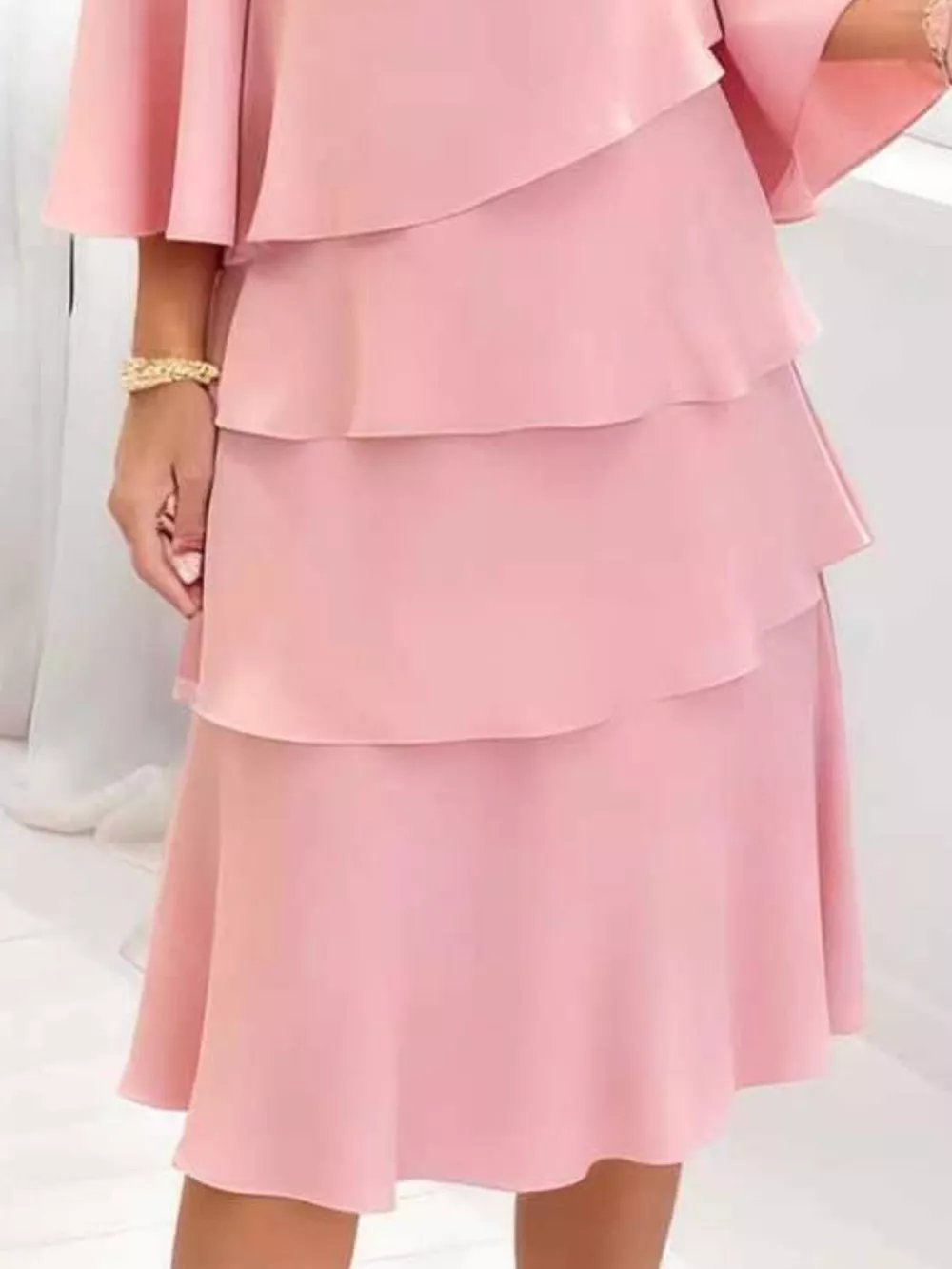 Full Size Ruffled Layered 3/4 Sleeve Dress Plus Size, image 7