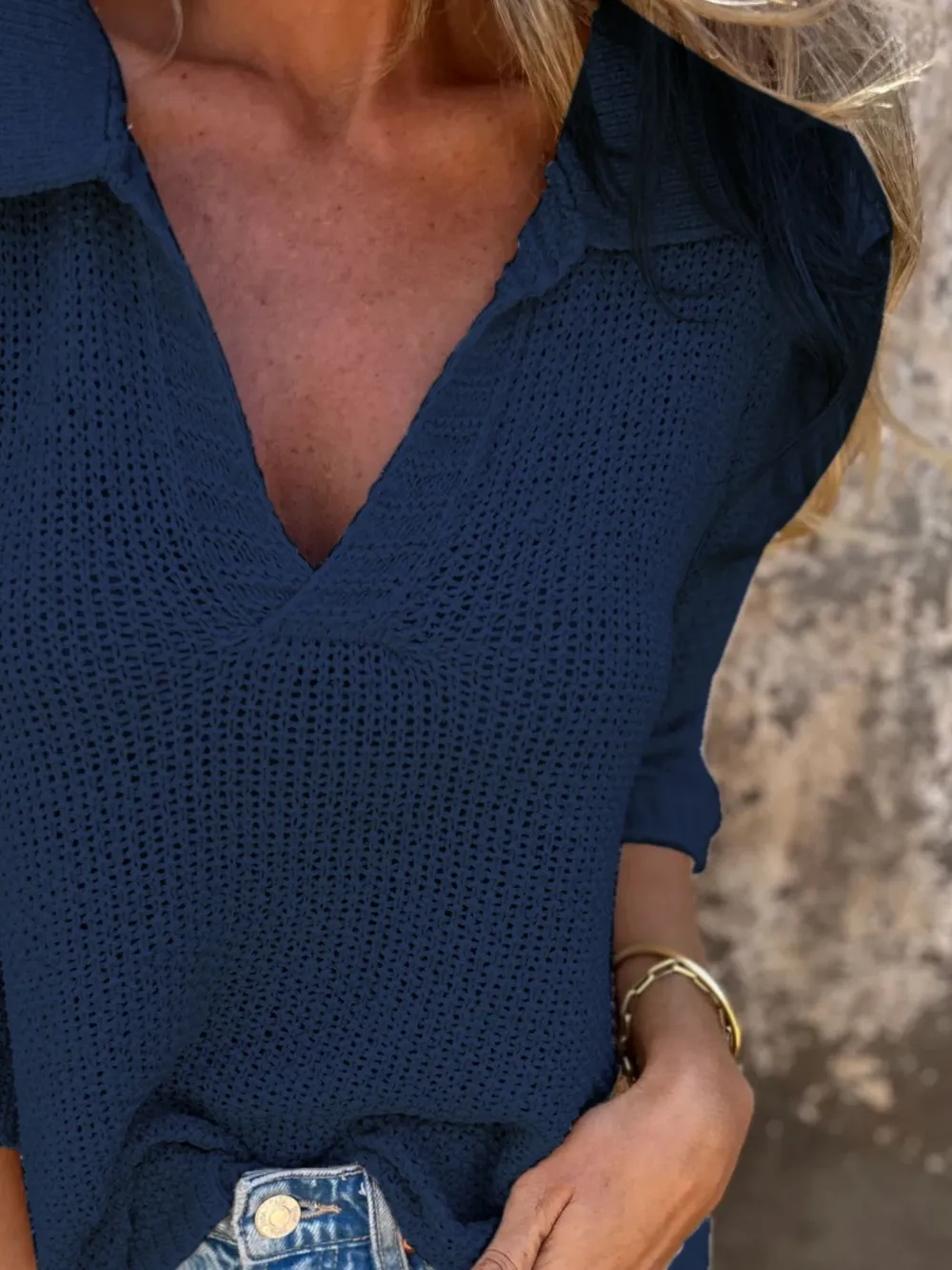 Full Size Johnny Collar Loose Knit Sweater Plus Size, image 15