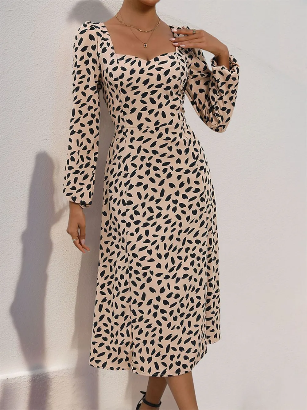Tied Slit Printed Long Sleeve Midi Dress, image 4