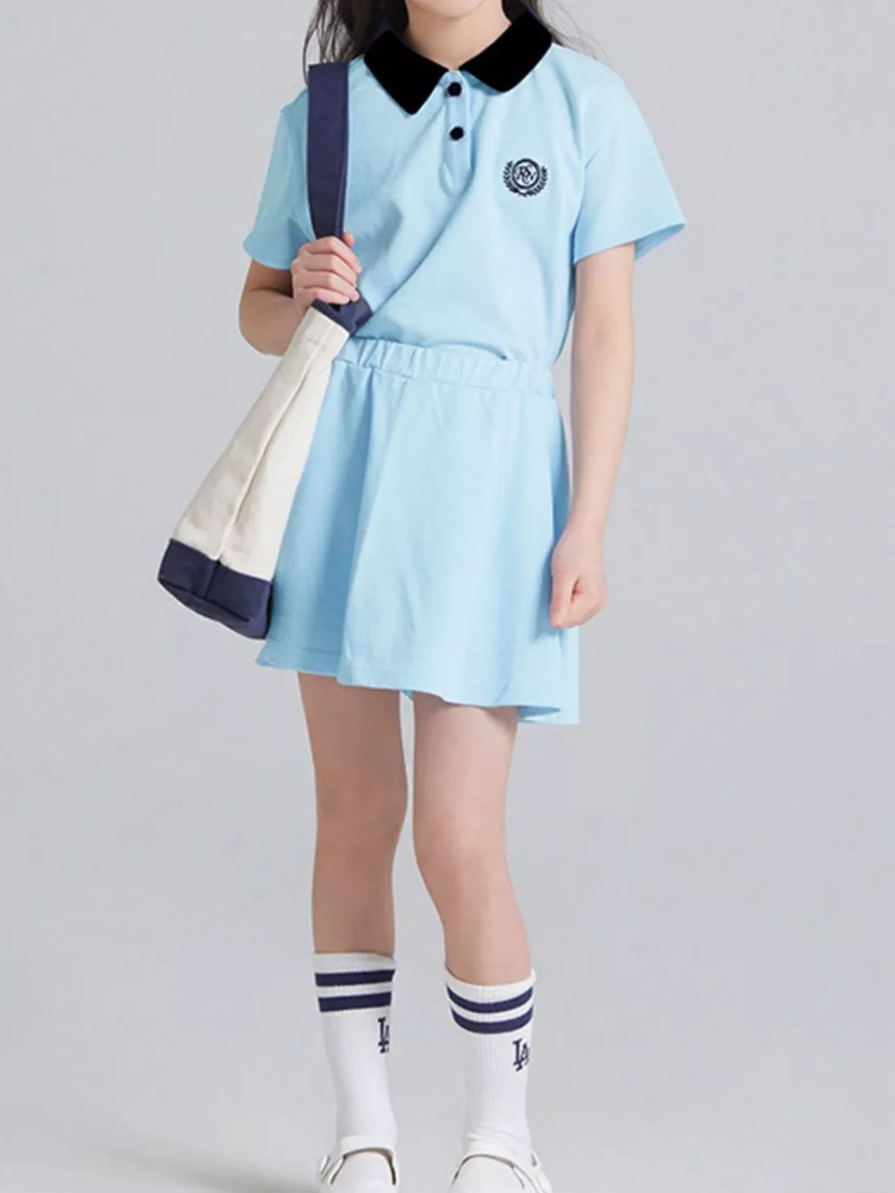 Children's Preppy Style Polo Shirt and Skirt Set