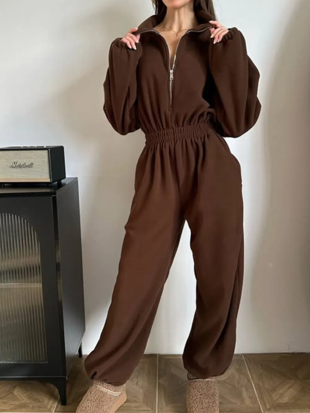 Zip Front Long Sleeve Jumpsuit, image 9