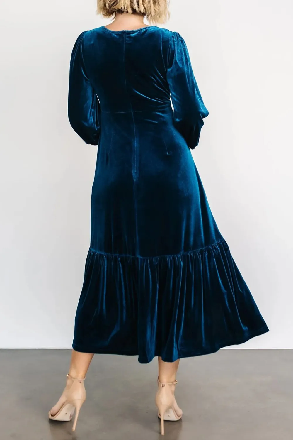 V-Neck Long Sleeve Midi Velvet Dress, image 6