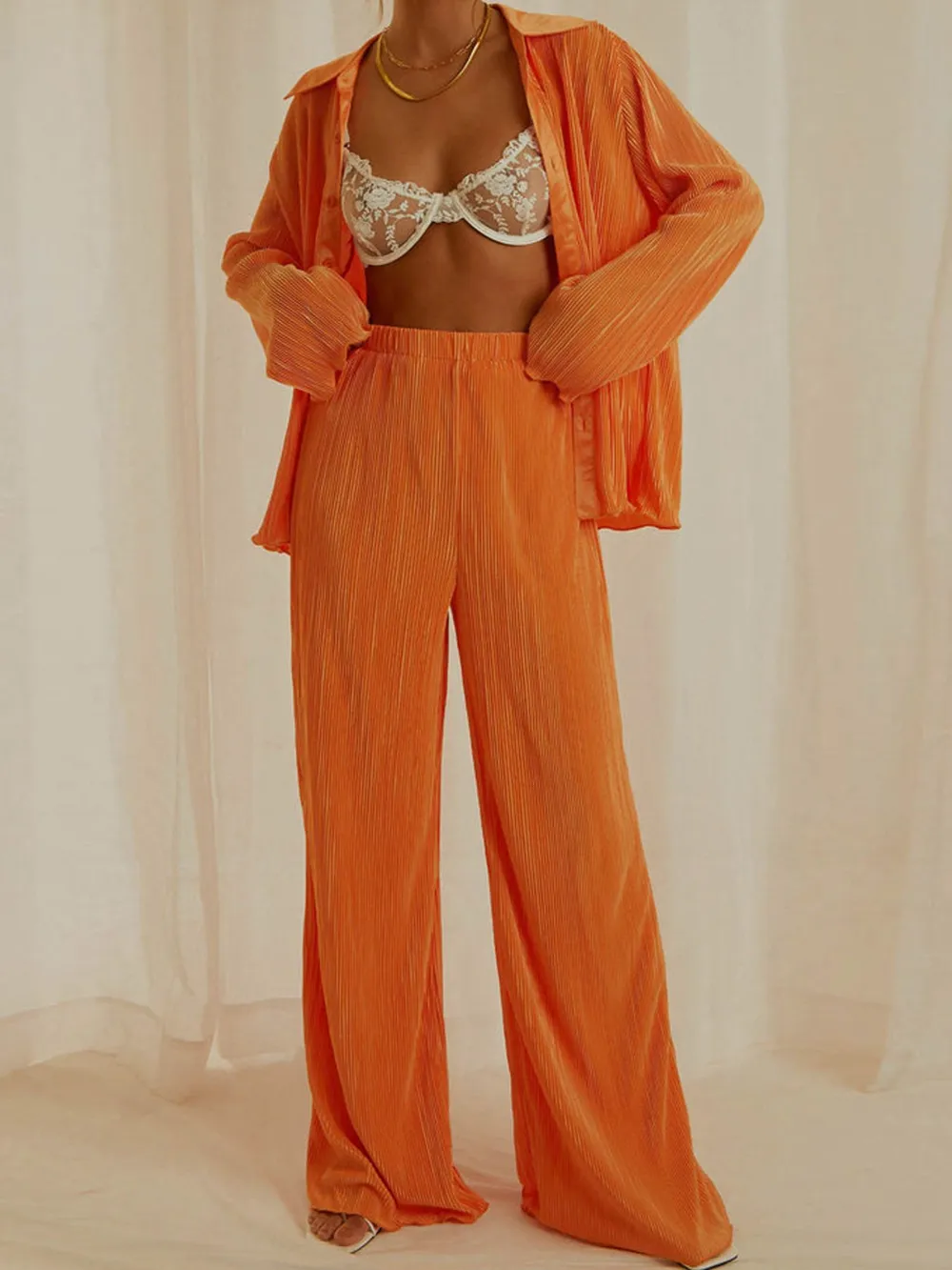 Button Up Long Sleeve Top and Pants Set, image 2