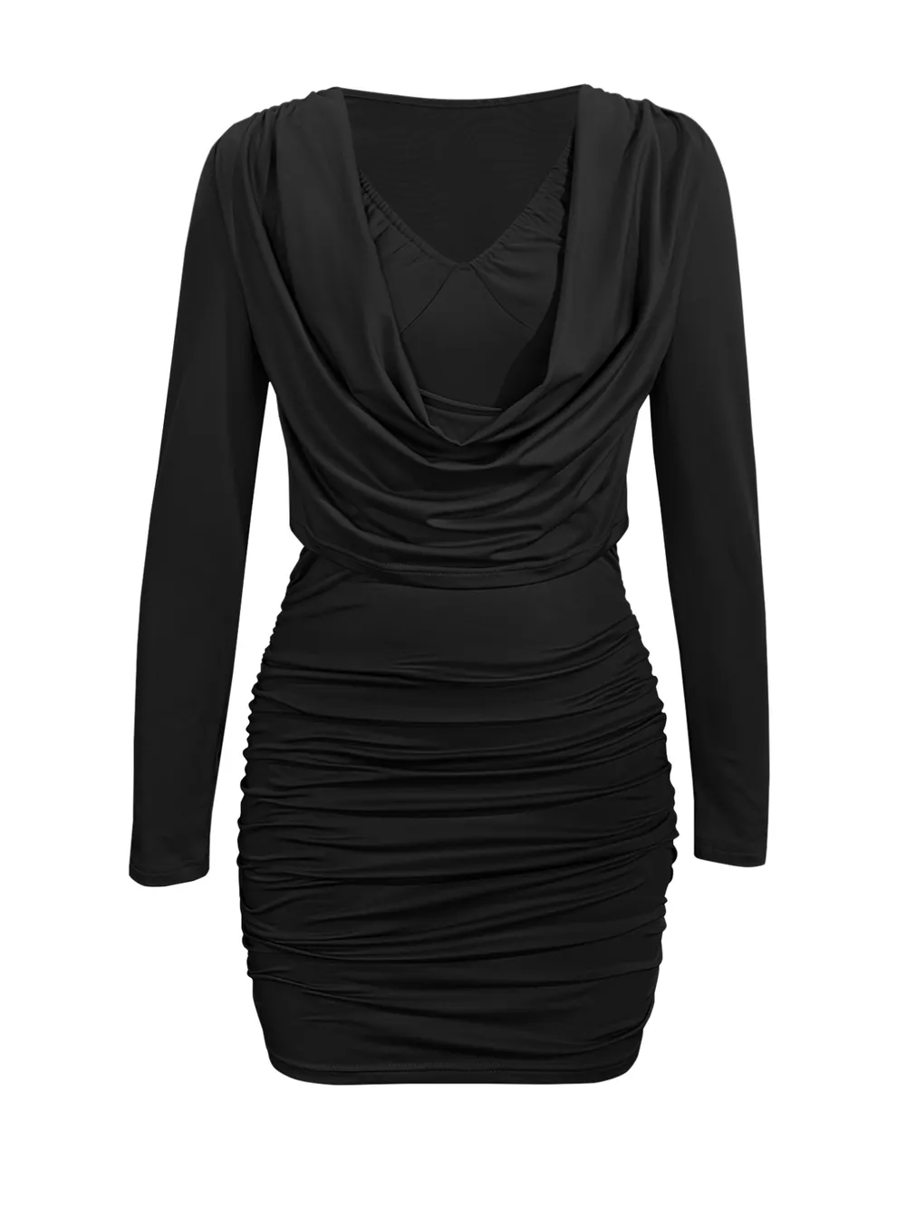 Draped V-Neck Long Sleeve Bodycon Mini Dress, image 14