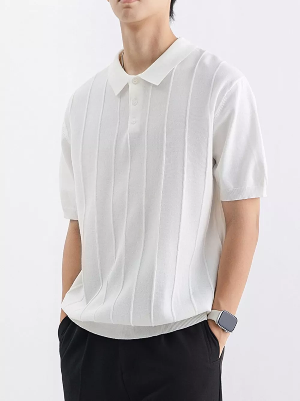 Men's Plus Size Textured Knit Short Sleeve Polo, image 9