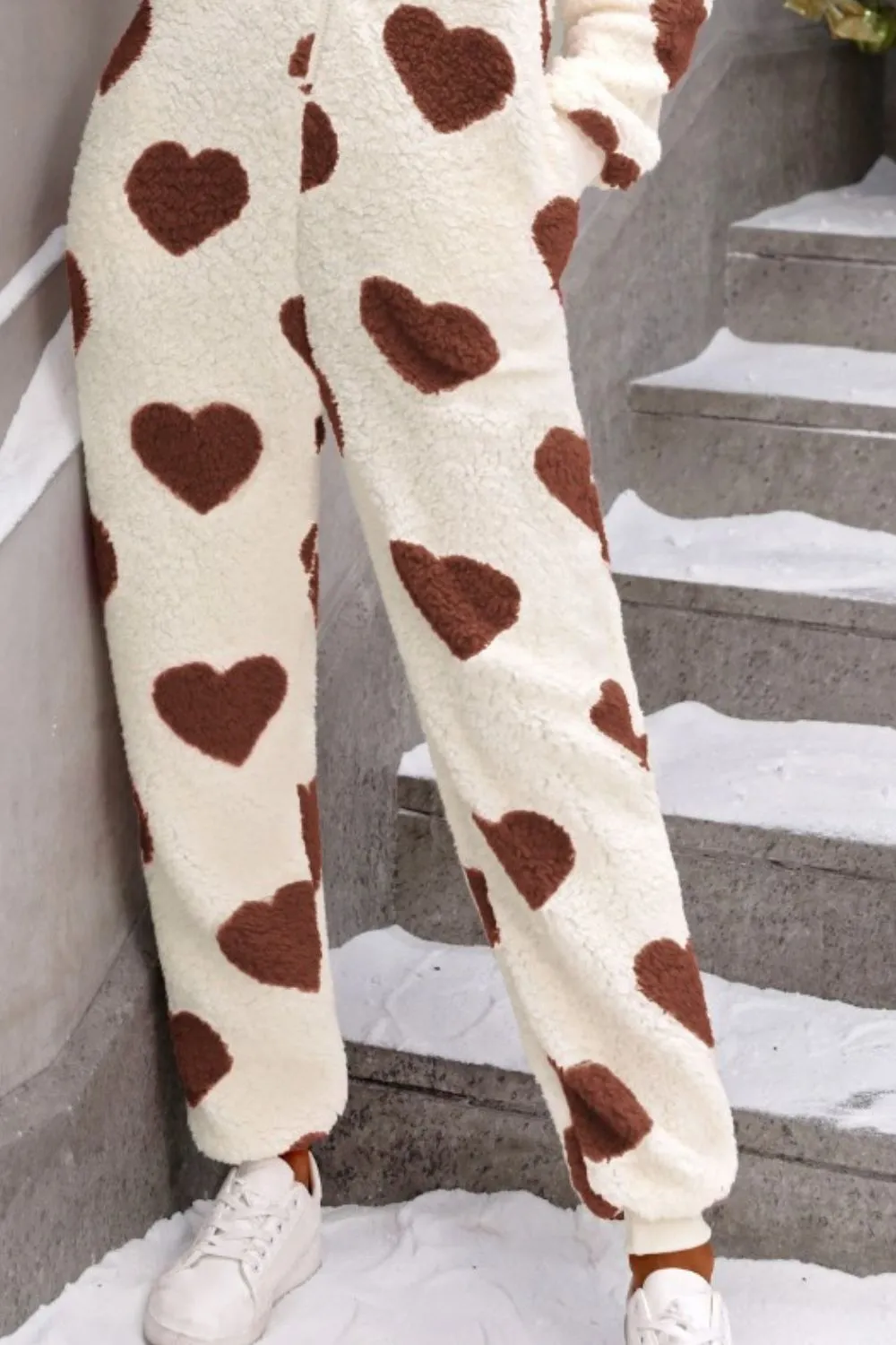 Fuzzy Heart Zip Up Hooded Lounge Jumpsuit, image 10