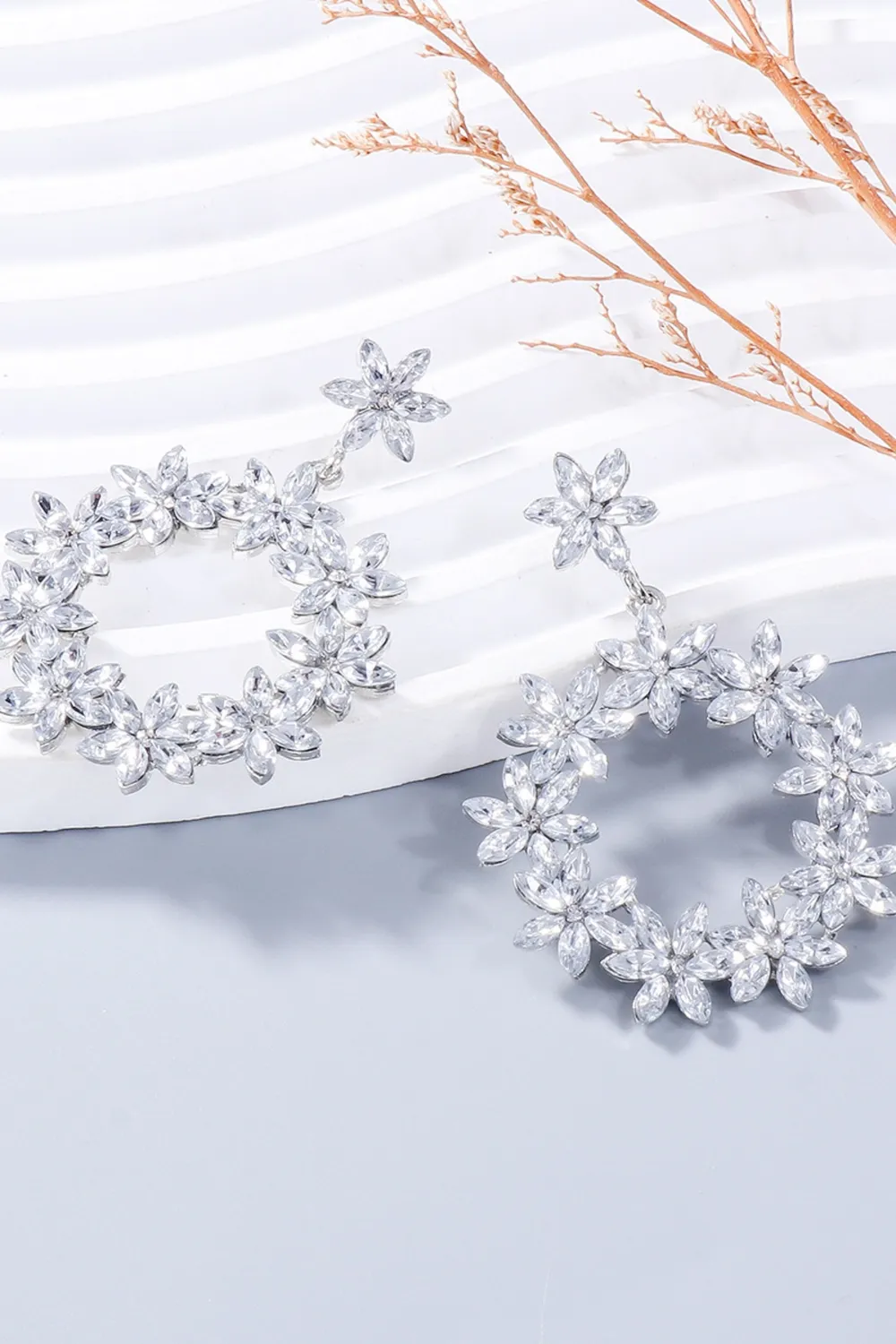 Rhinestone Flower Dangle Earrings, image 7