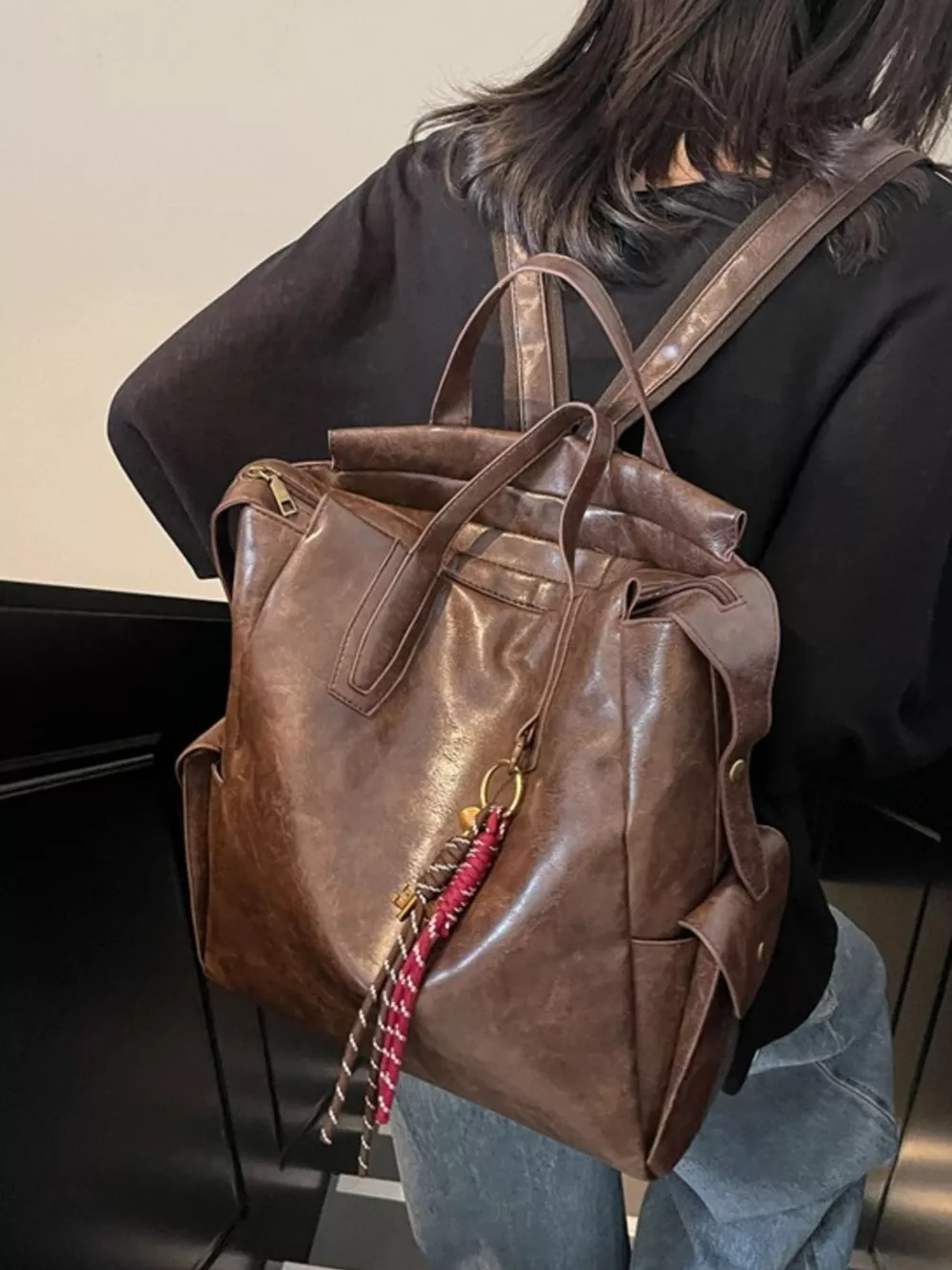 Vintage Leather Convertible Backpack Bag, image 8