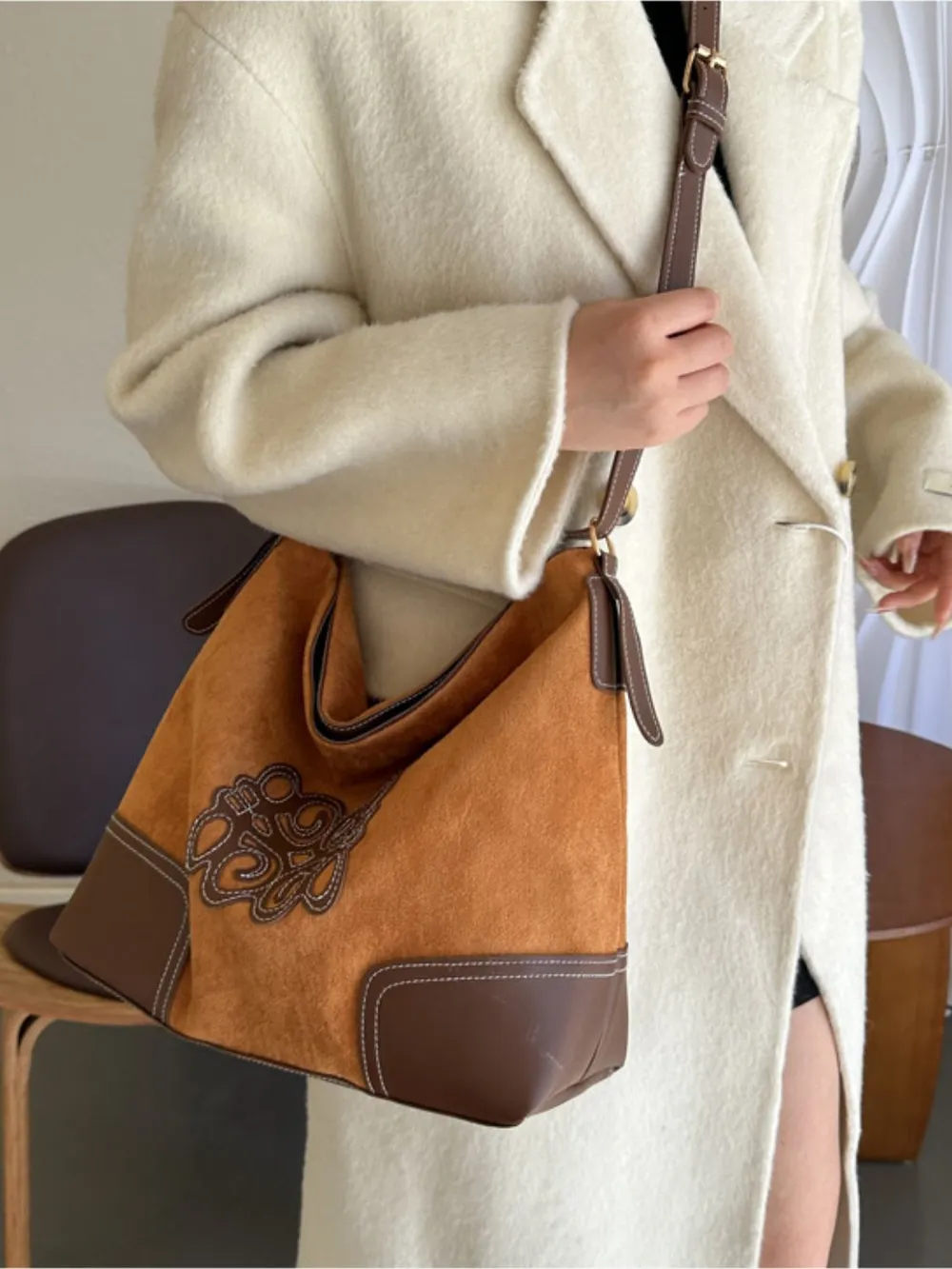 Suede Patch Adjustable Strap Tote Bag, image 15