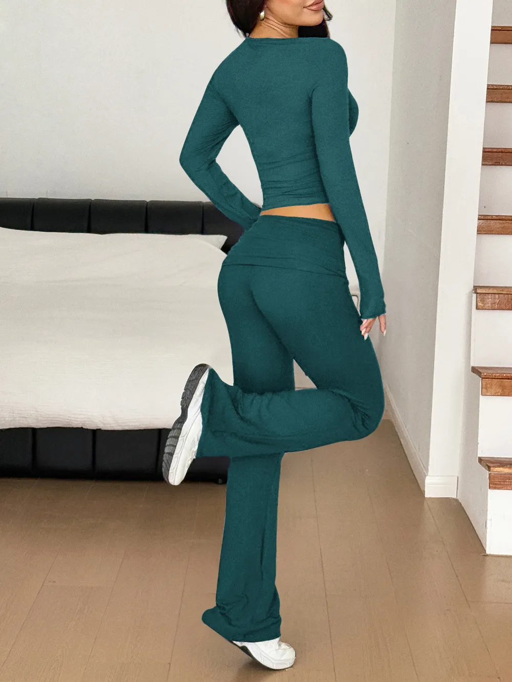 Long Sleeve Crop Top and Bootcut Pants Set, image 19