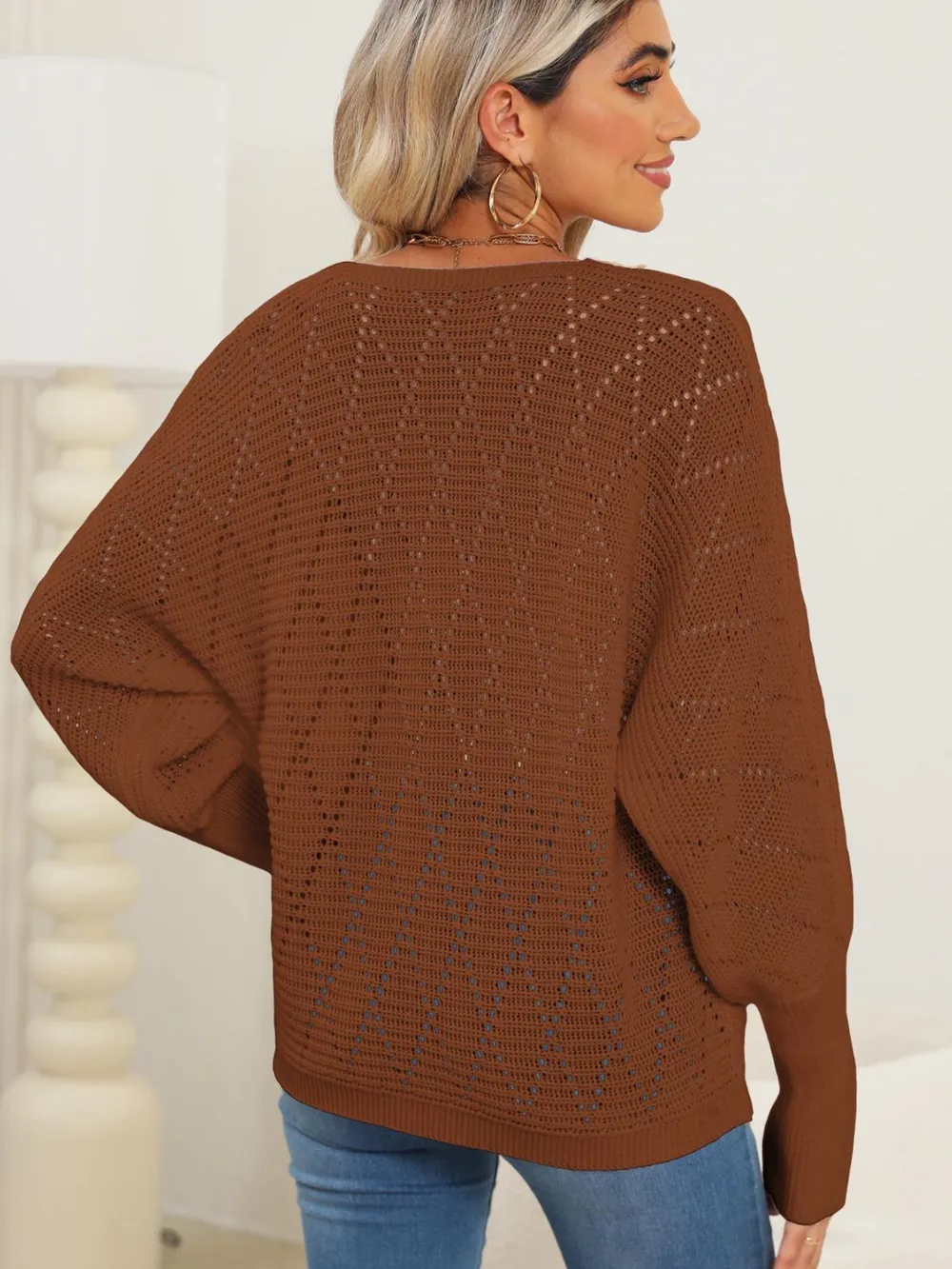 Lace Detail V-Neck Long Sleeve Sweater, image 10