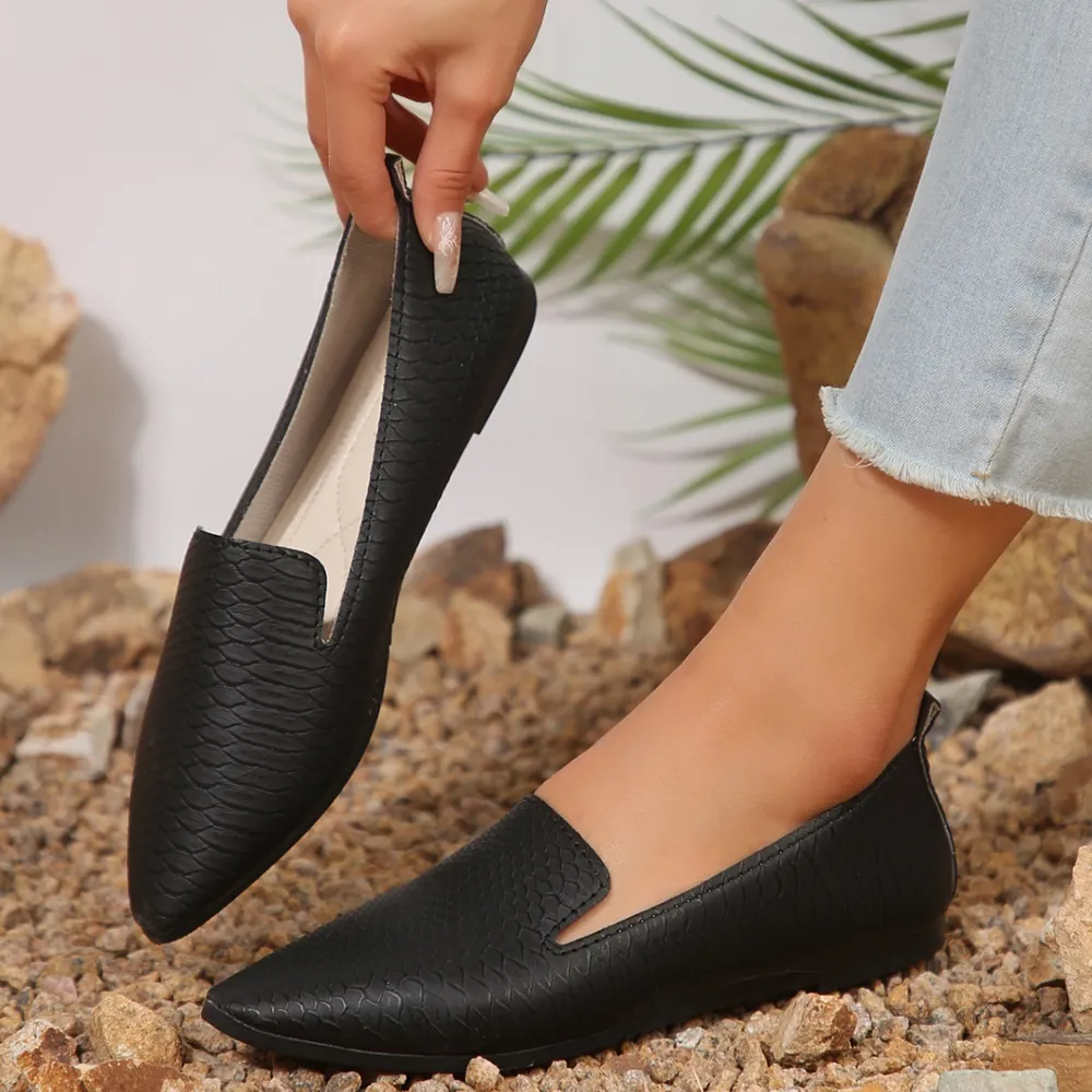 Snake Print Pointed Toe Slip-Ons