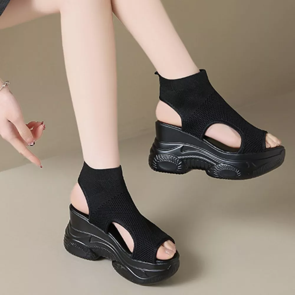 Cutout Mesh Wedge Sandals, image 6