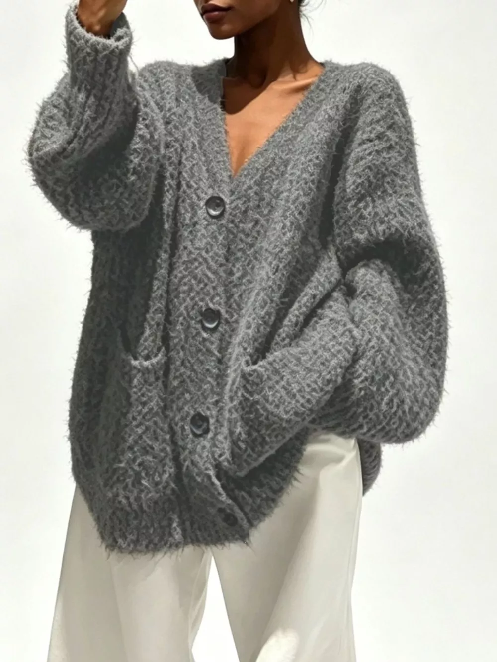 Full Size V-Neck Button-Down Cardigan Plus Size, image 6