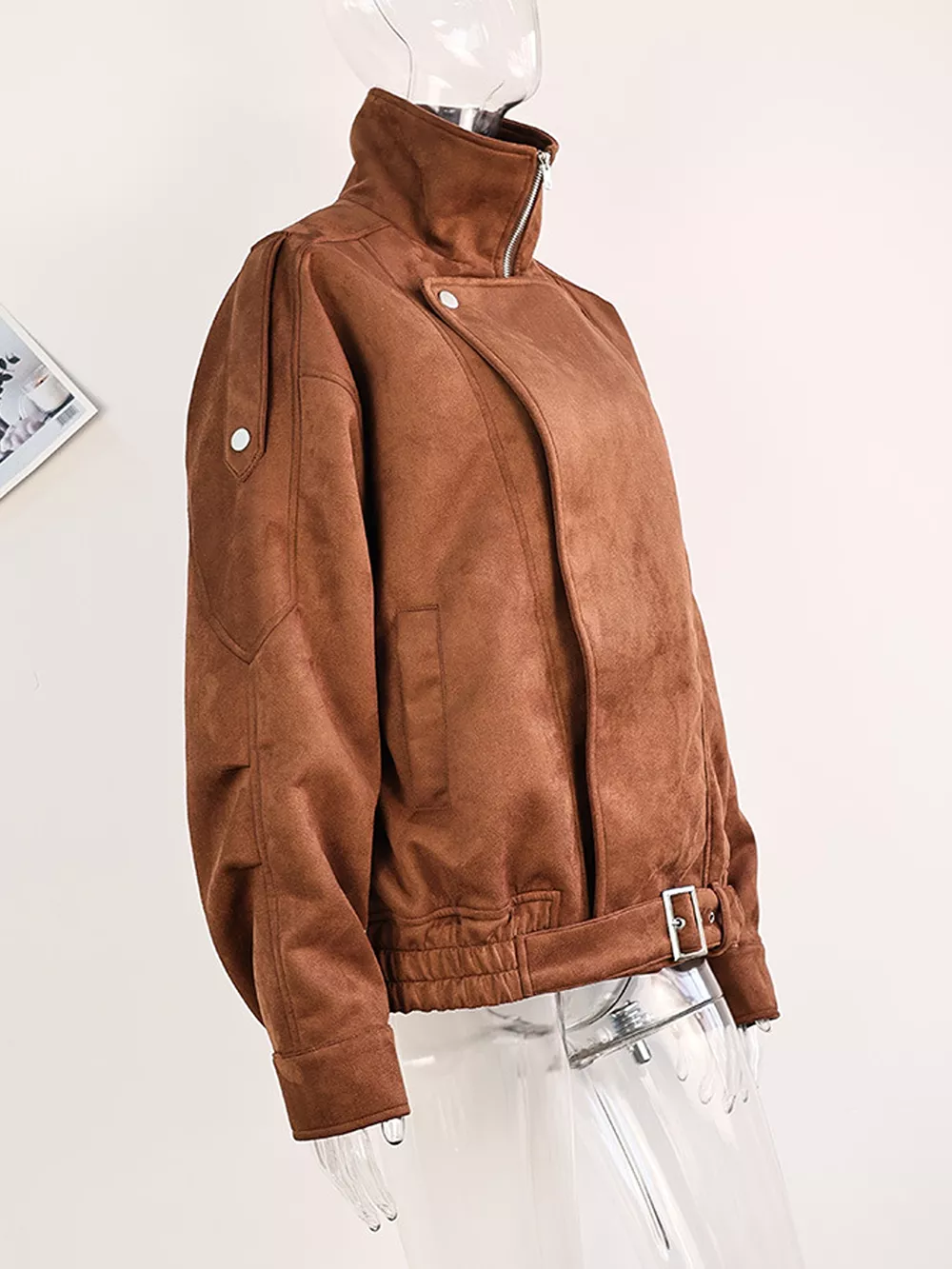 Zip Up Dropped Shoulder Moto Jacket, image 6