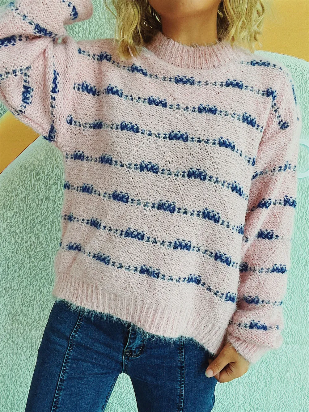 Striped Round Neck Long Sleeve Sweater, image 6
