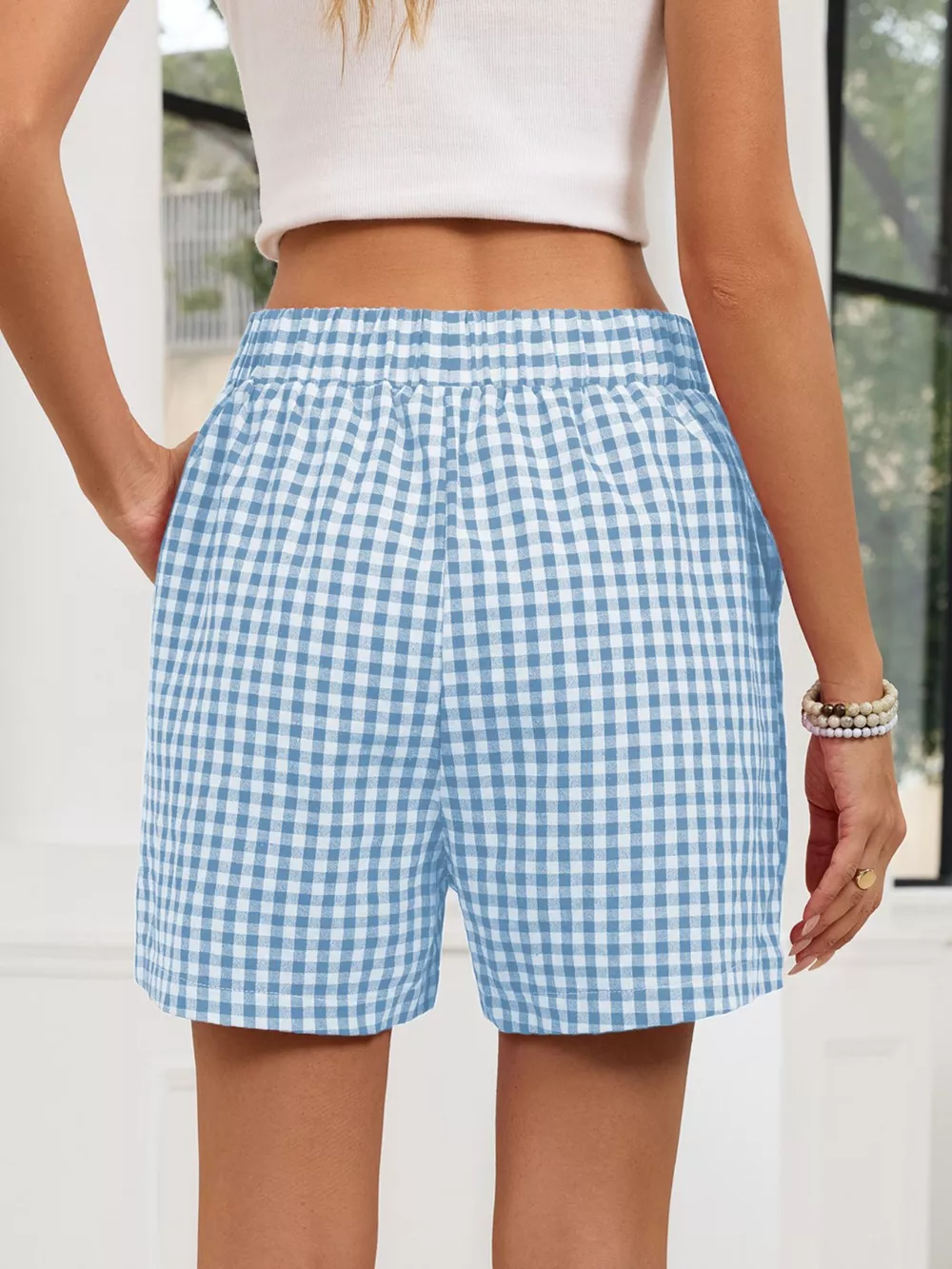 Gingham Elastic Waist Casual Shorts, image 18