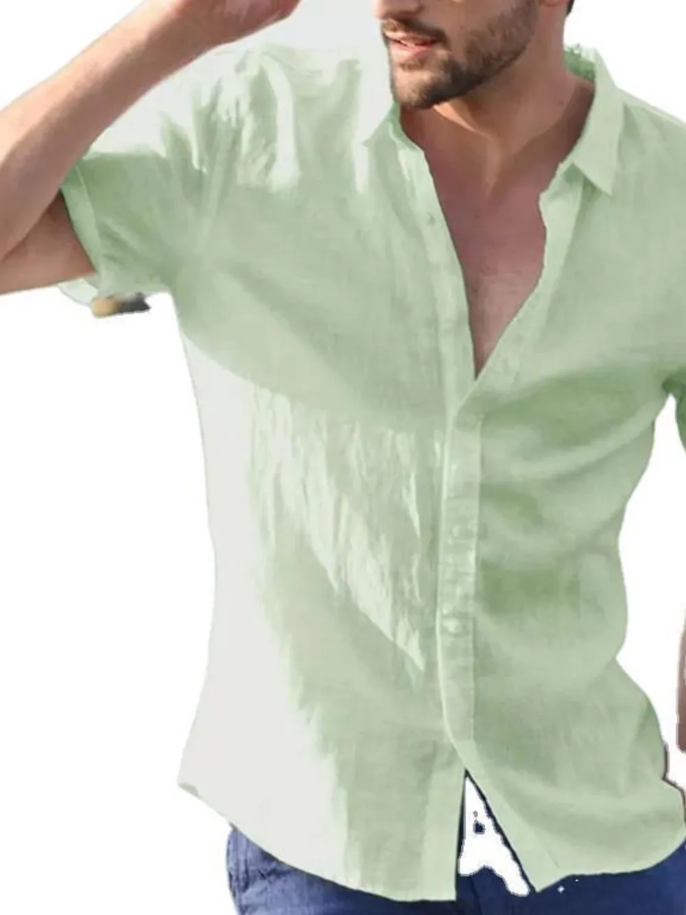 Men's Full Size Classic Linen Button Down Short Sleeve Shirt Plus Size, image 6