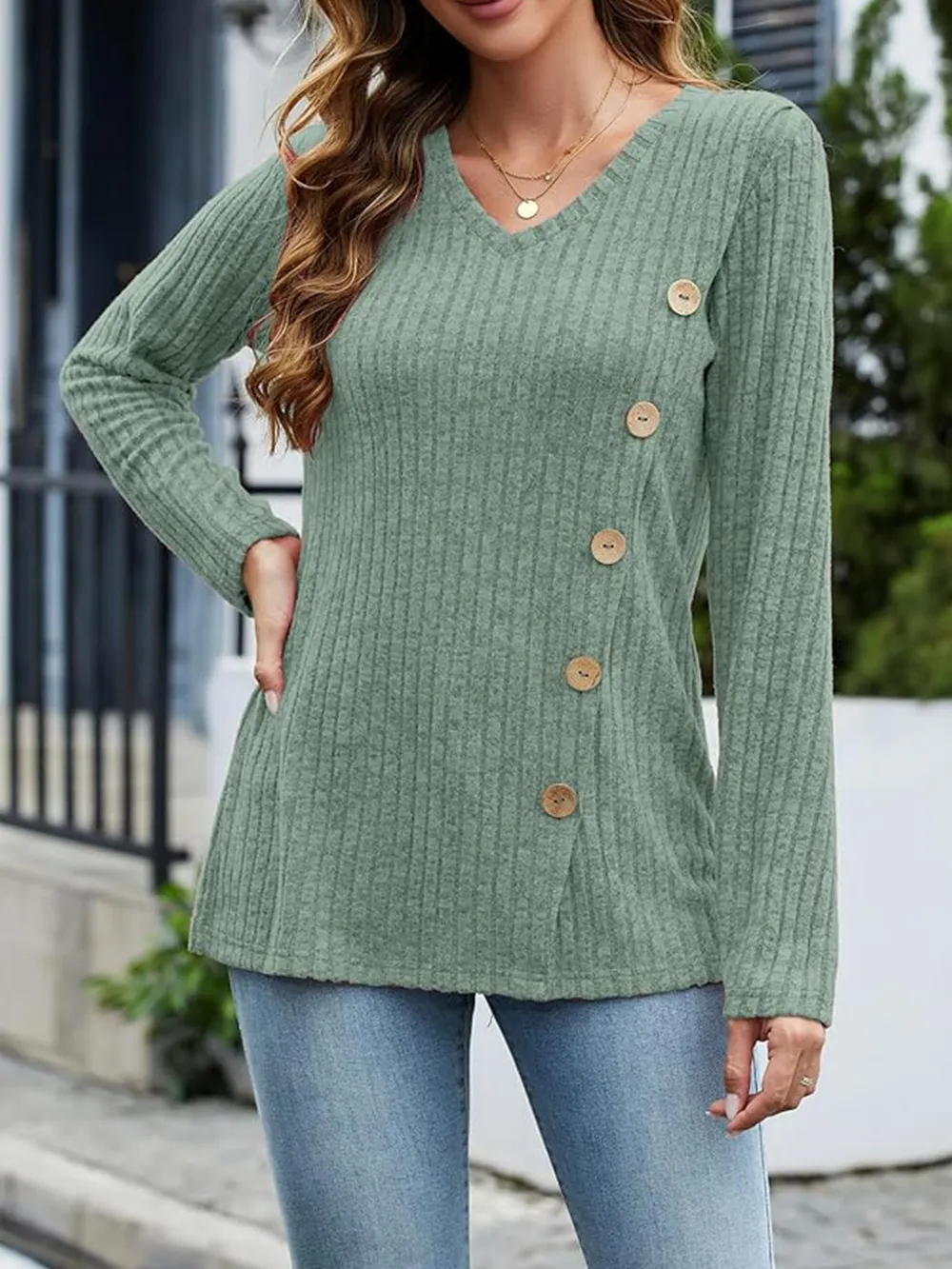 V-Neck Long Sleeve T-Shirt, image 32