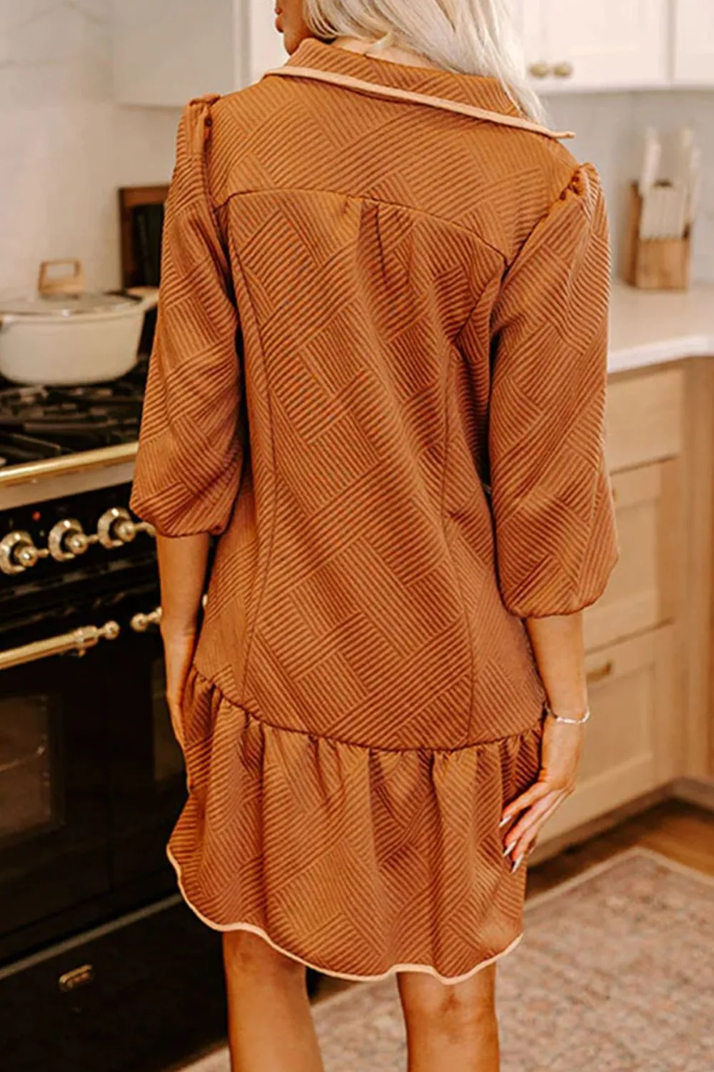 Ruffled Hem Zip Front Texture Dress, image 3