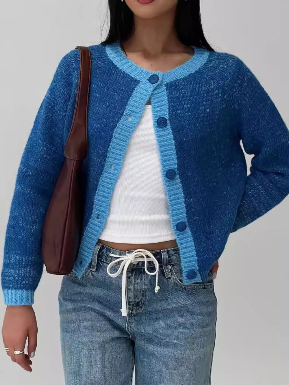 Contrast Trim Button-Up Cardigan, image 3