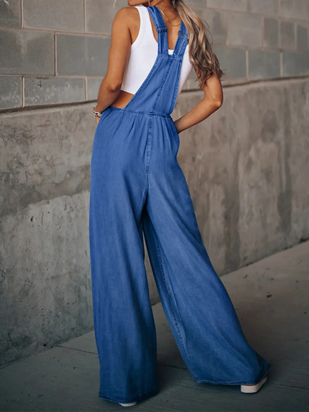 Distressed Wide Leg Denim Overalls, image 3