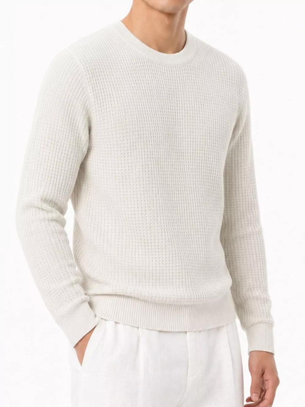 Men's Plus Size Waffle-Knit Crew Neck Knit Top, image 9
