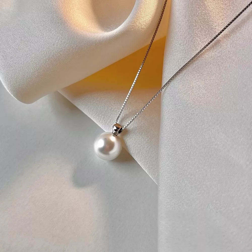 925 Sterling Silver Bead Pearl Necklace, image 4