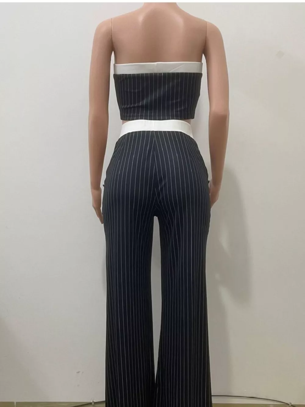 Striped Strapless Crop Top and Wide-Leg Pants Set, image 5