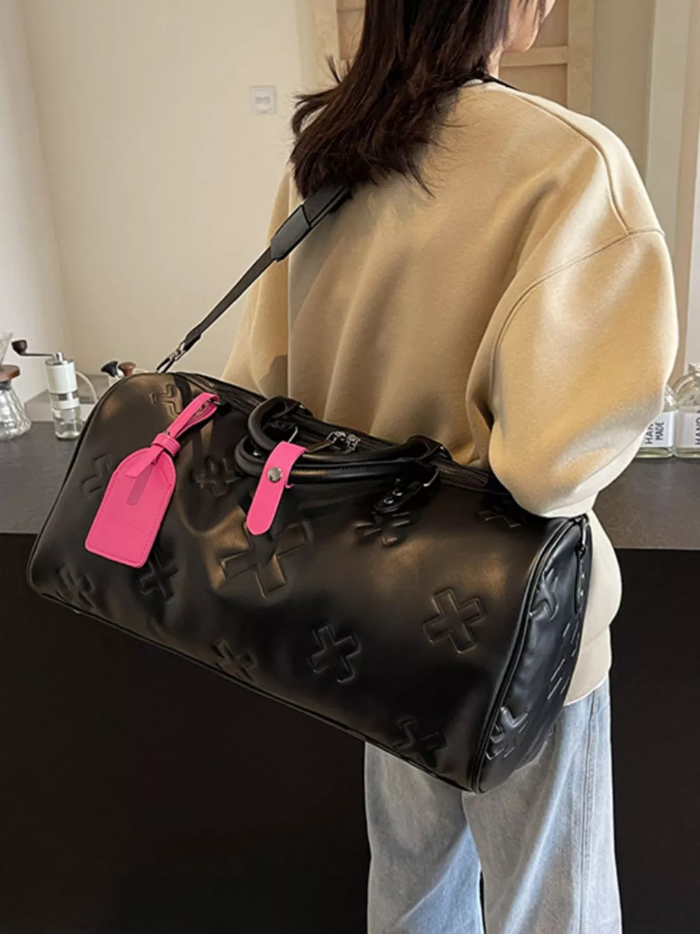 Embossed Cross Pattern Travel Duffel Bag, image 3