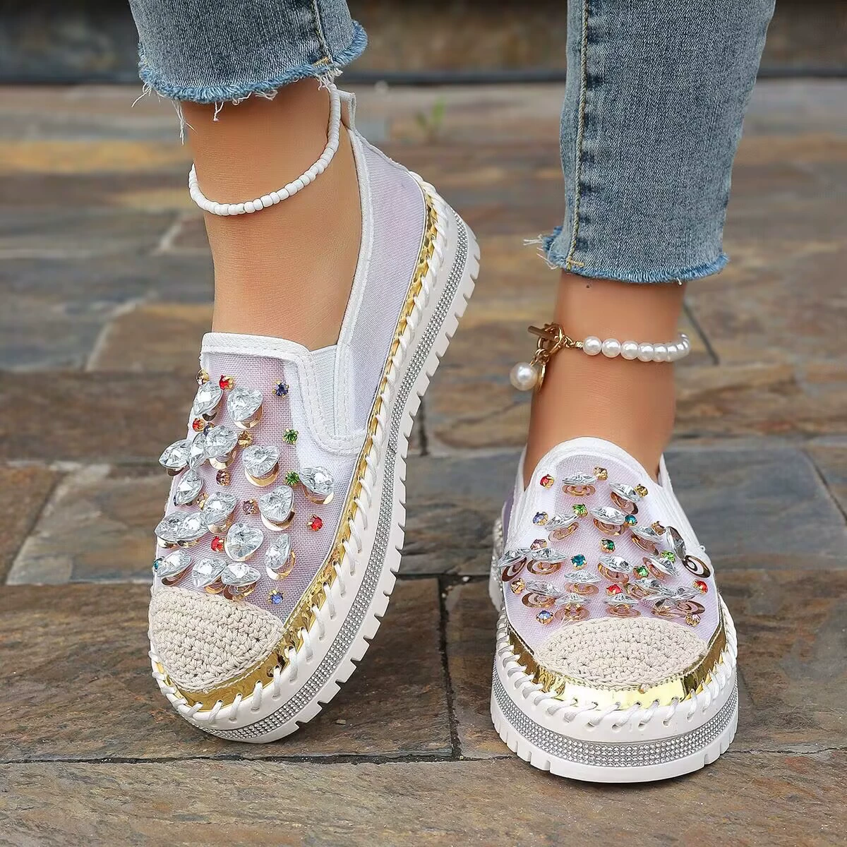 Rhinestone Decor Platform Loafers, image 13