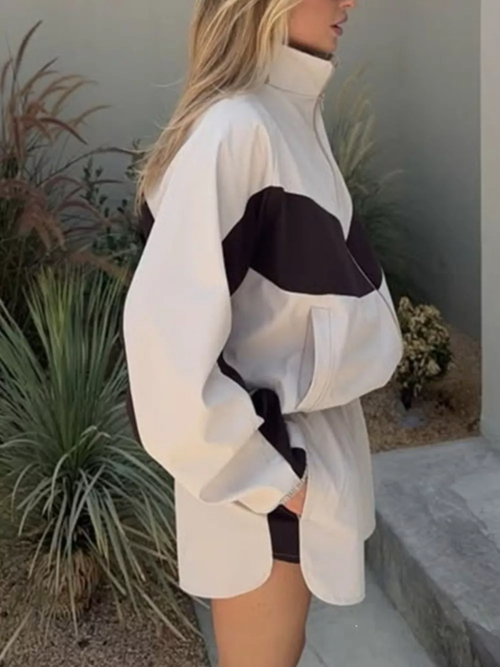 Color Block Zip Up Outerwear and Shorts Set, image 3