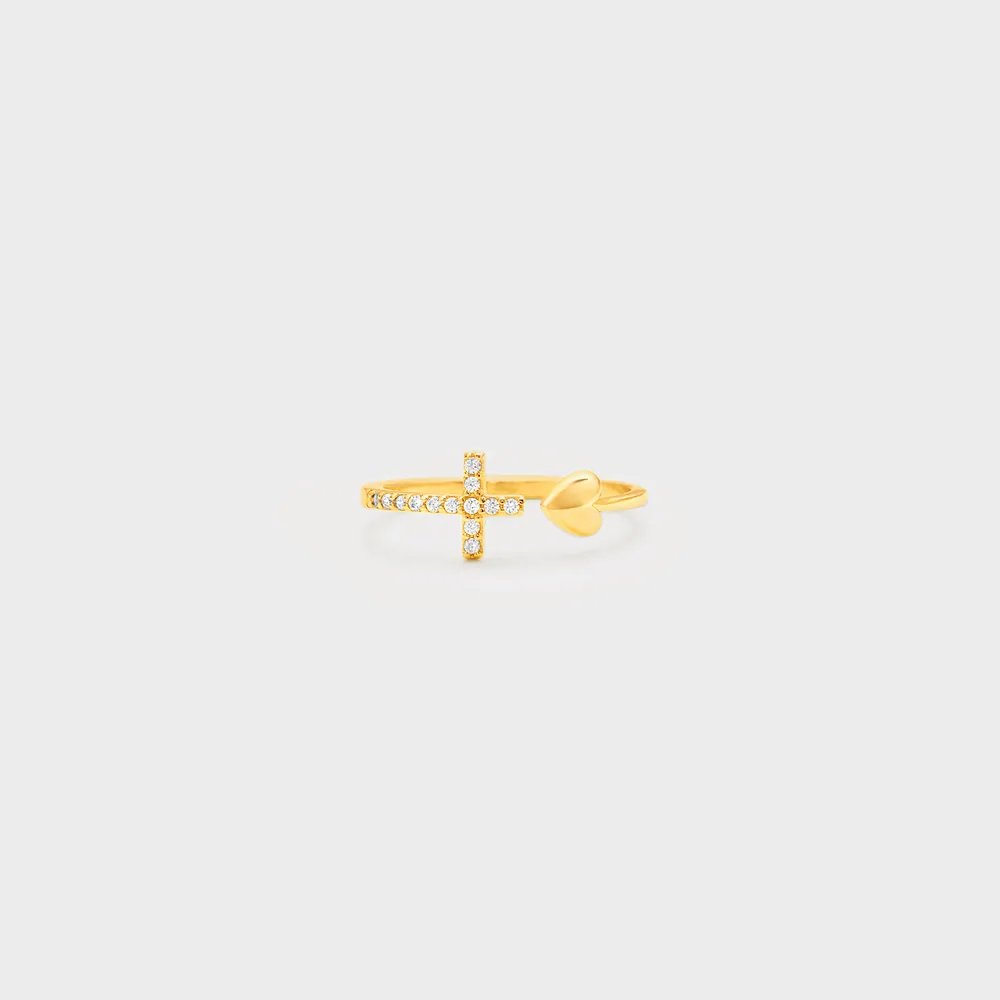 Heart Shape Cross Inlaid Zircon Open Ring