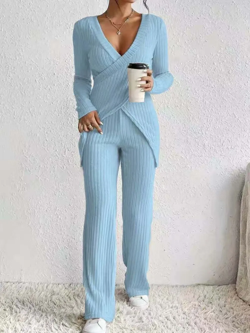 Surplice Long Sleeve Top and Pants Set, image 12
