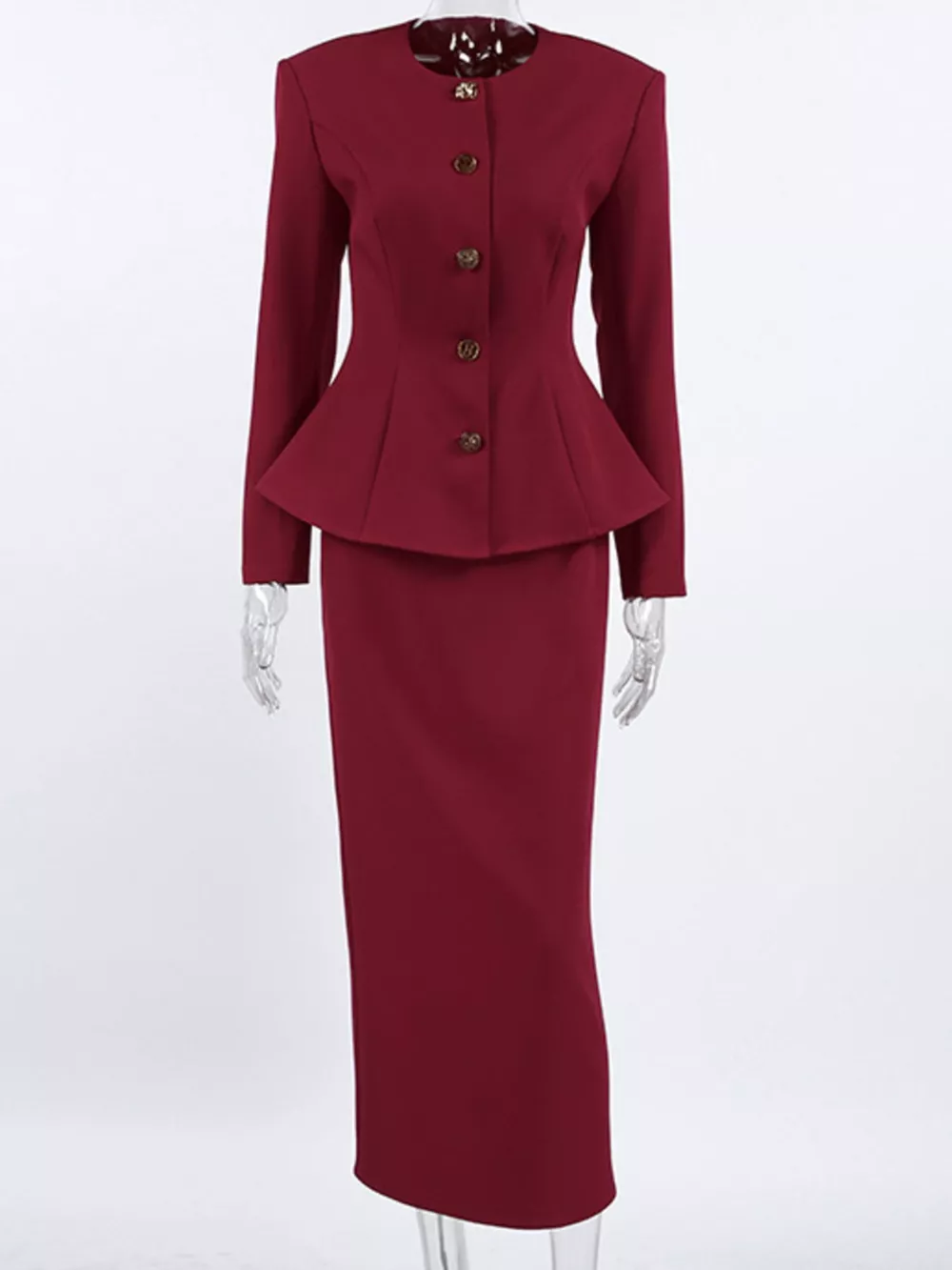 Button Up Peplum Blazer & Skirt Set, image 7