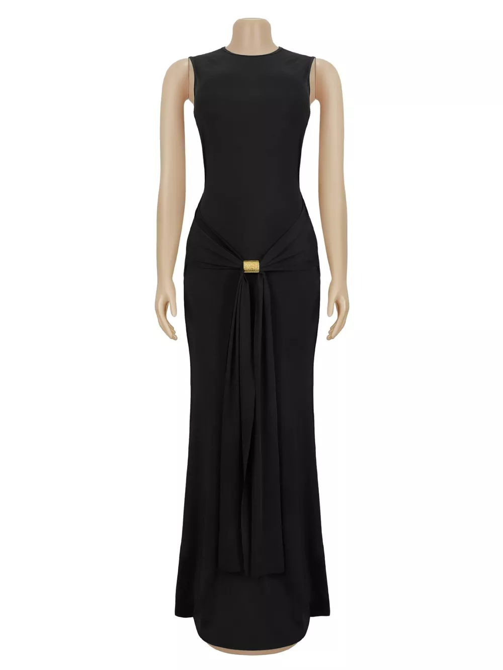Sleeveless Bodycon Maxi Dress with Gold Buckle Detail, image 4