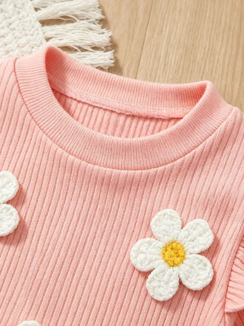Children's Daisy Ruffled Ribbed Top and Flare Pants Set, image 3