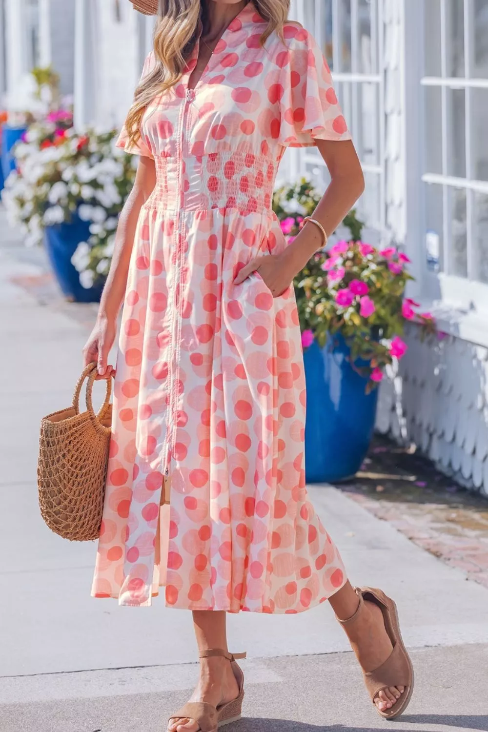 Polka Dot Puff Sleeve Midi Dress, image 5