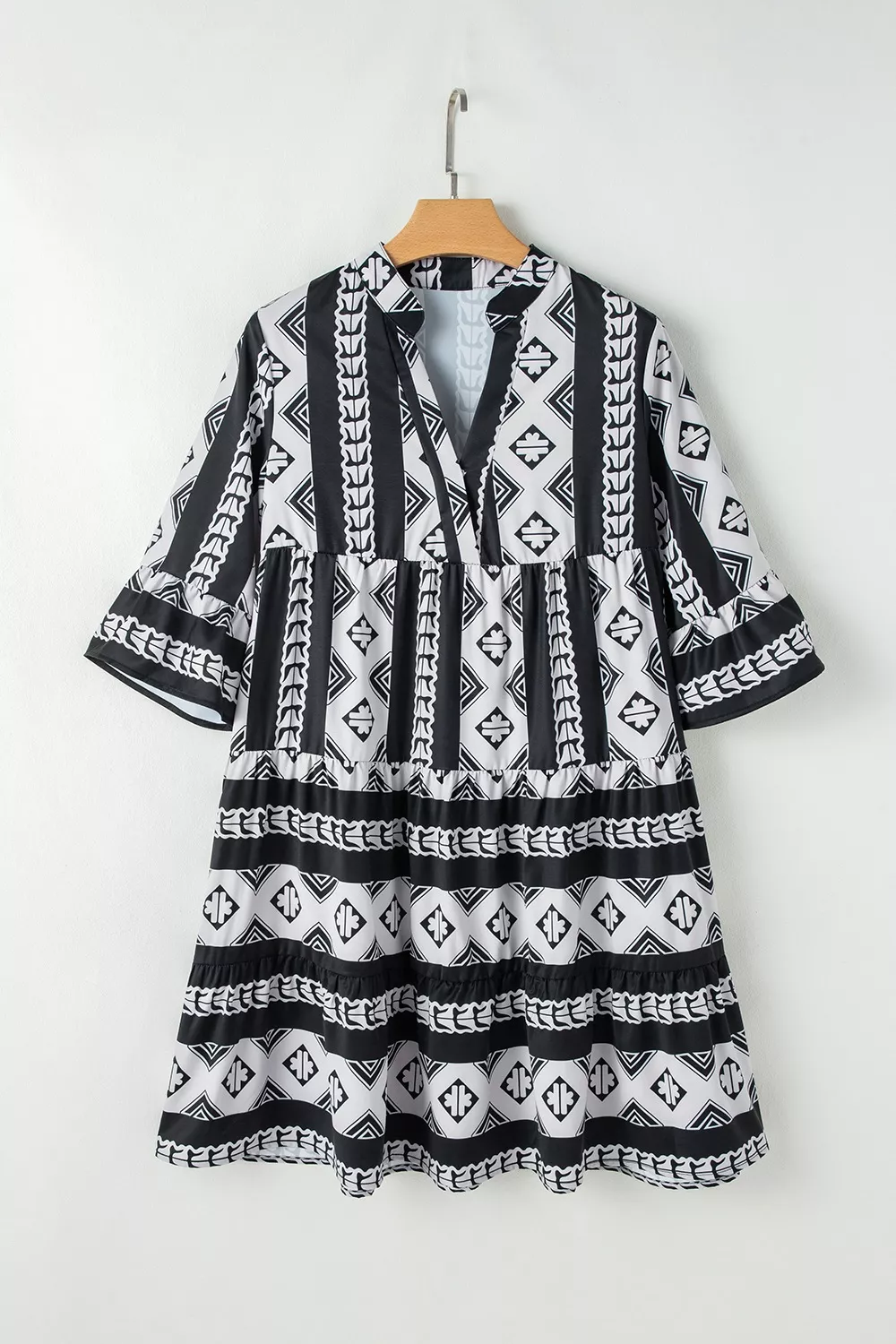 Geometric Print Ruffle Hem Mini Dress, image 3