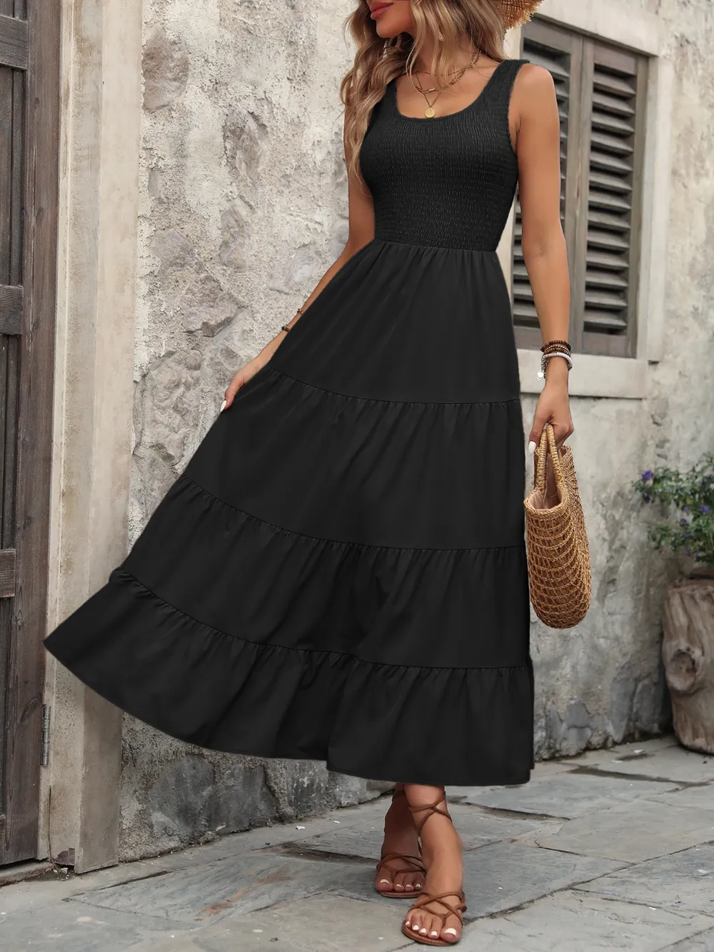 Smocked Scoop Neck Sleeveless Tank Dress, image 20