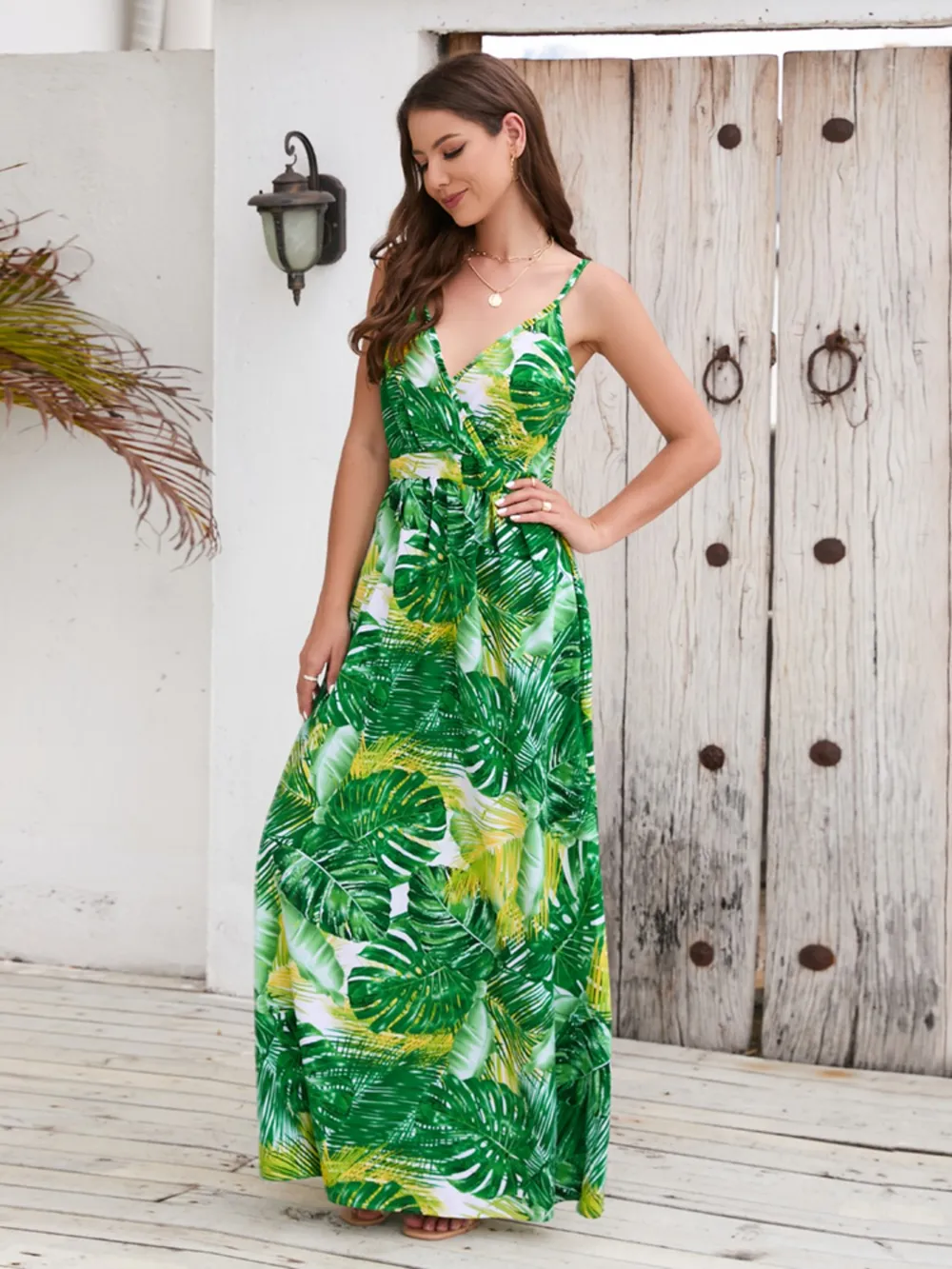 Printed Surplice Spaghetti Strap Dress, image 20