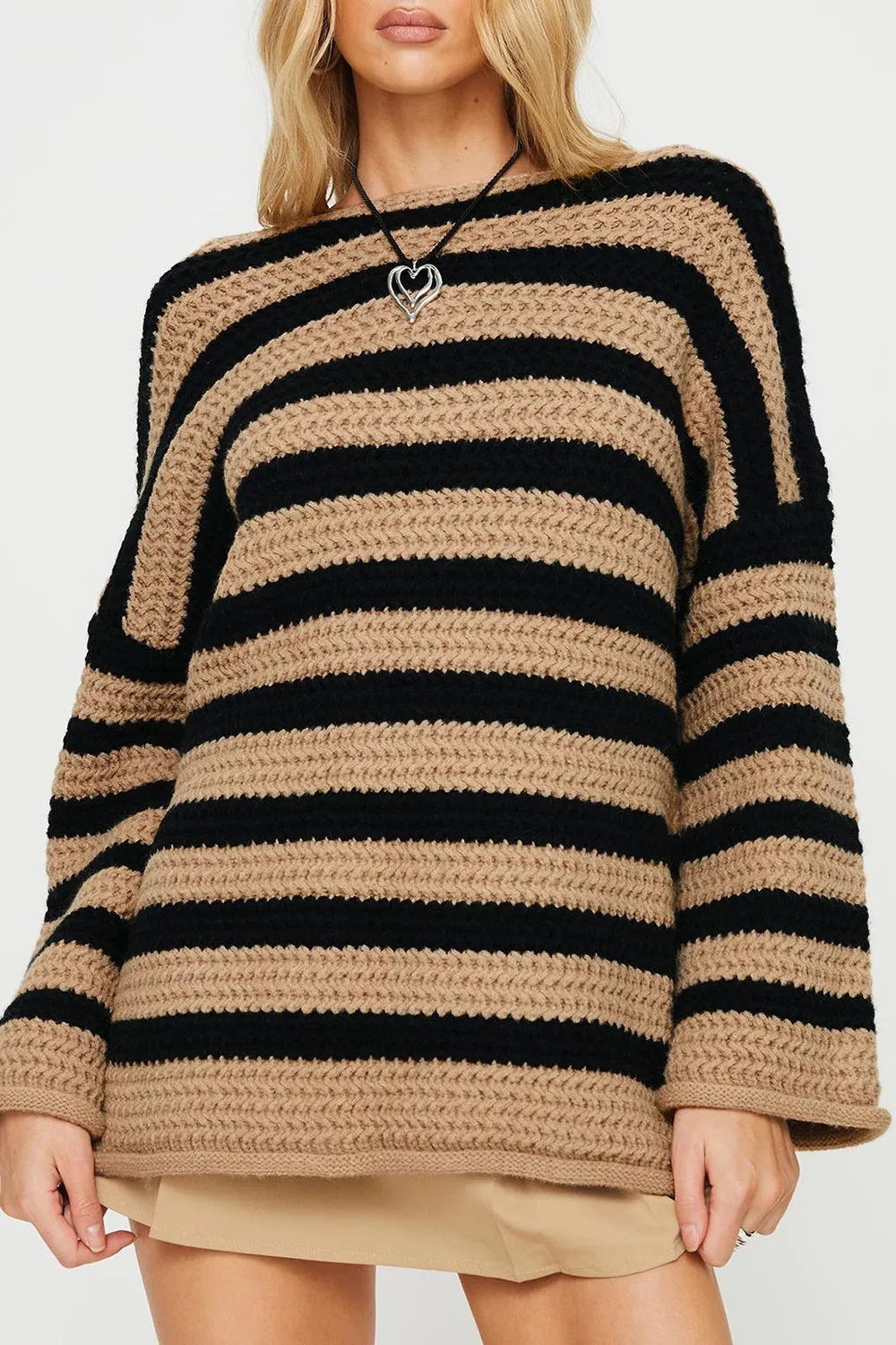 Striped Round Neck Dropped Shoulder Sweater, image 7