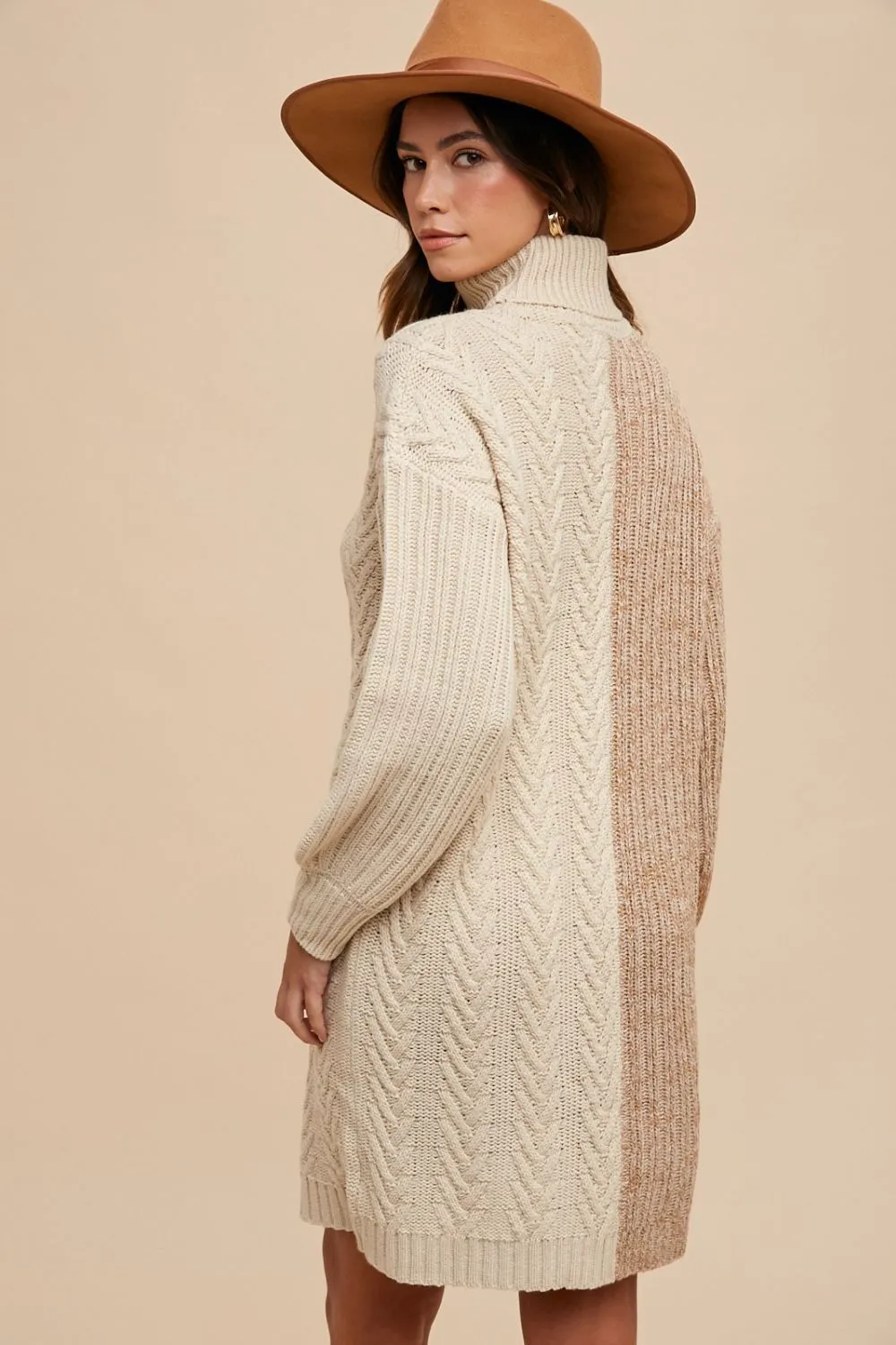 Color Block Turtleneck Sweater Dress, image 2