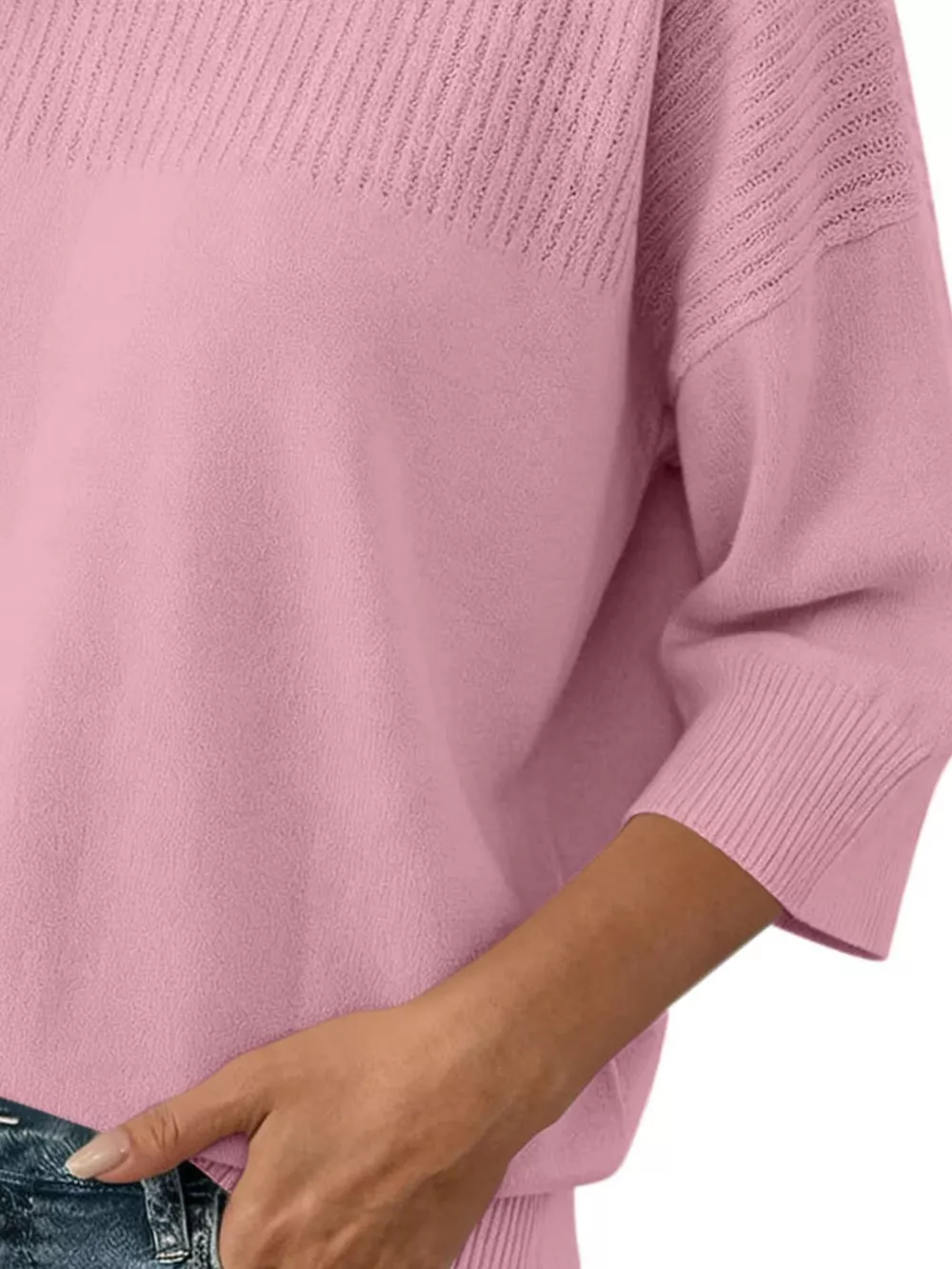 Elegant Crew Neck Eyelet Ribbed Sweater, image 12