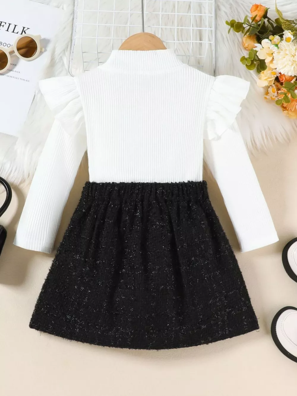Children's Ruffle Sleeve Top & Tweed Skirt Set, image 5