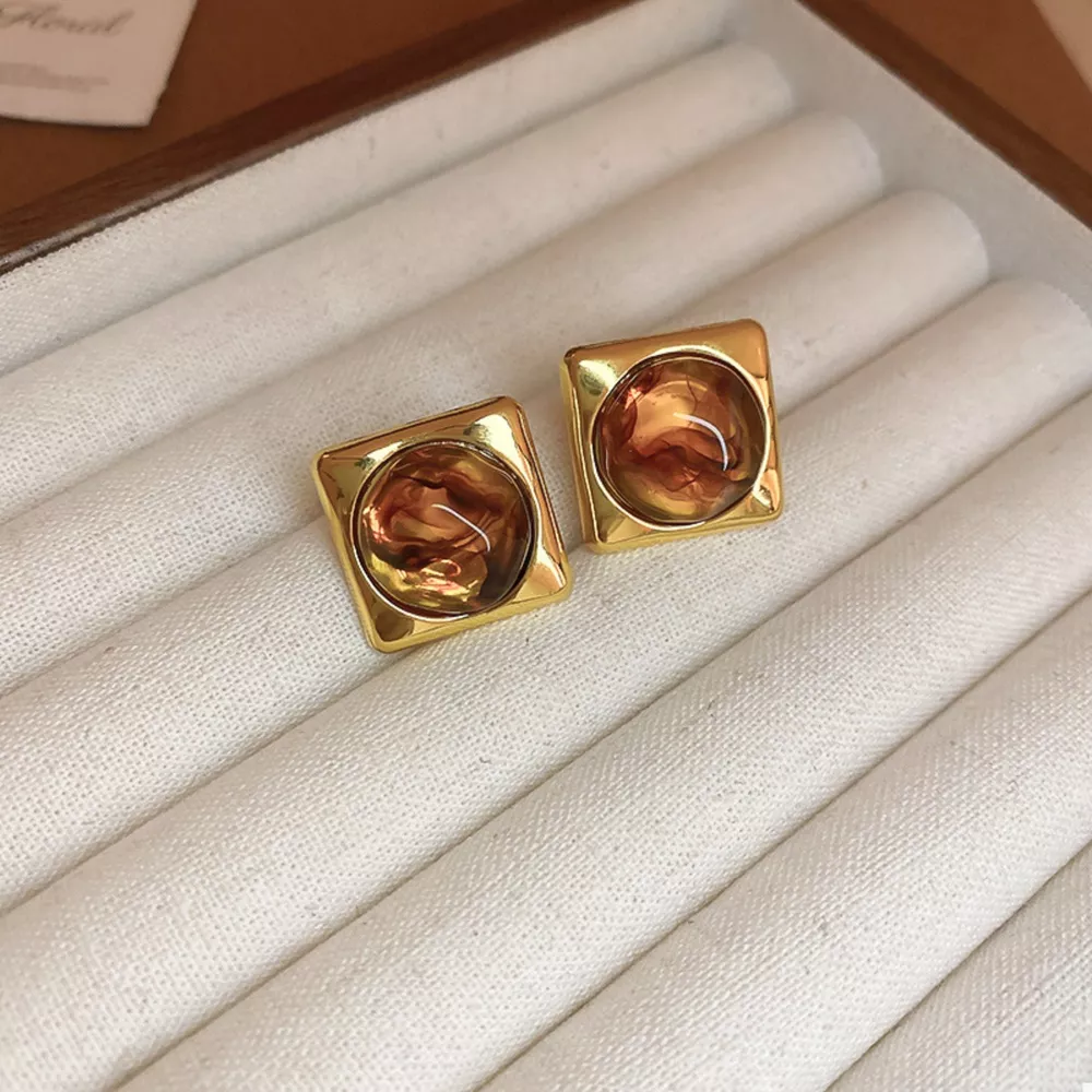18K Gold-Plated Alloy Resin Geometric Earrings, image 4