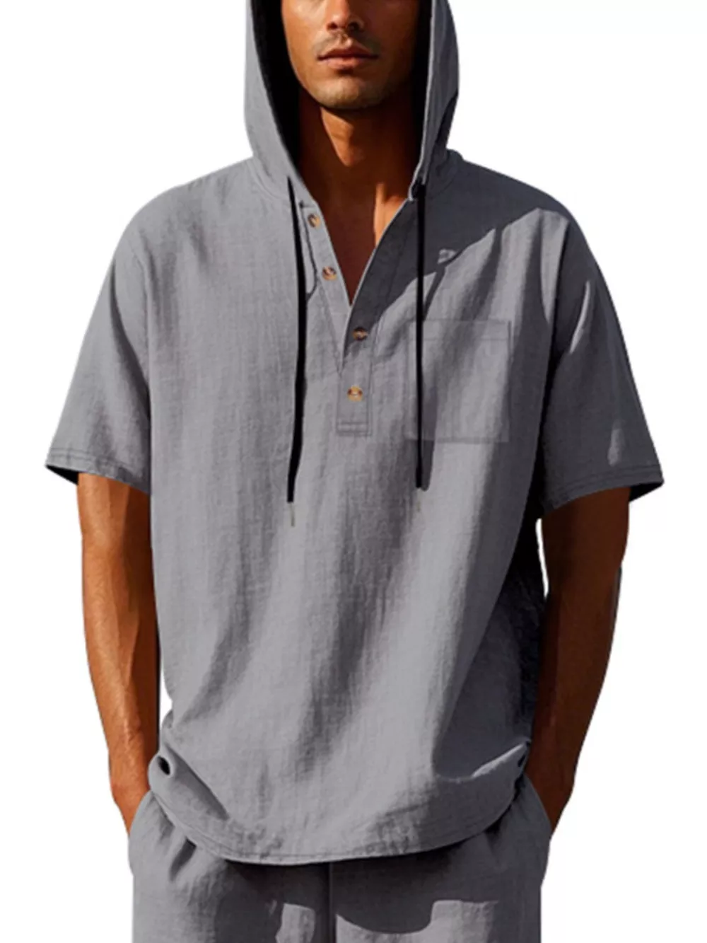 Men's Full Size Casual Short Sleeve Hooded Shirt Plus Size, image 9