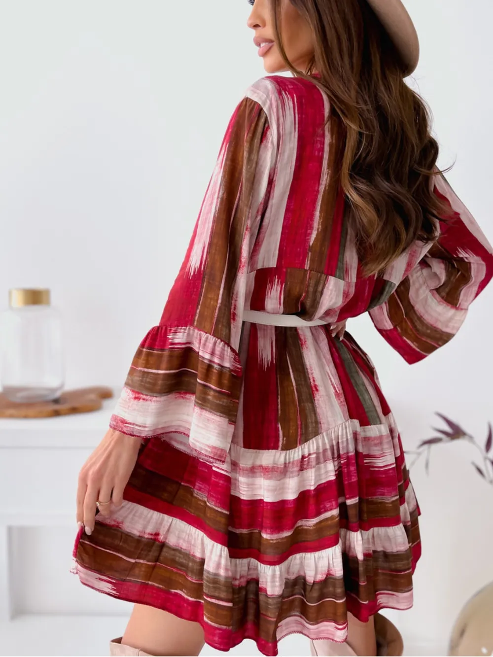 Buttoned Striped Long Sleeve Mini Dress, image 6